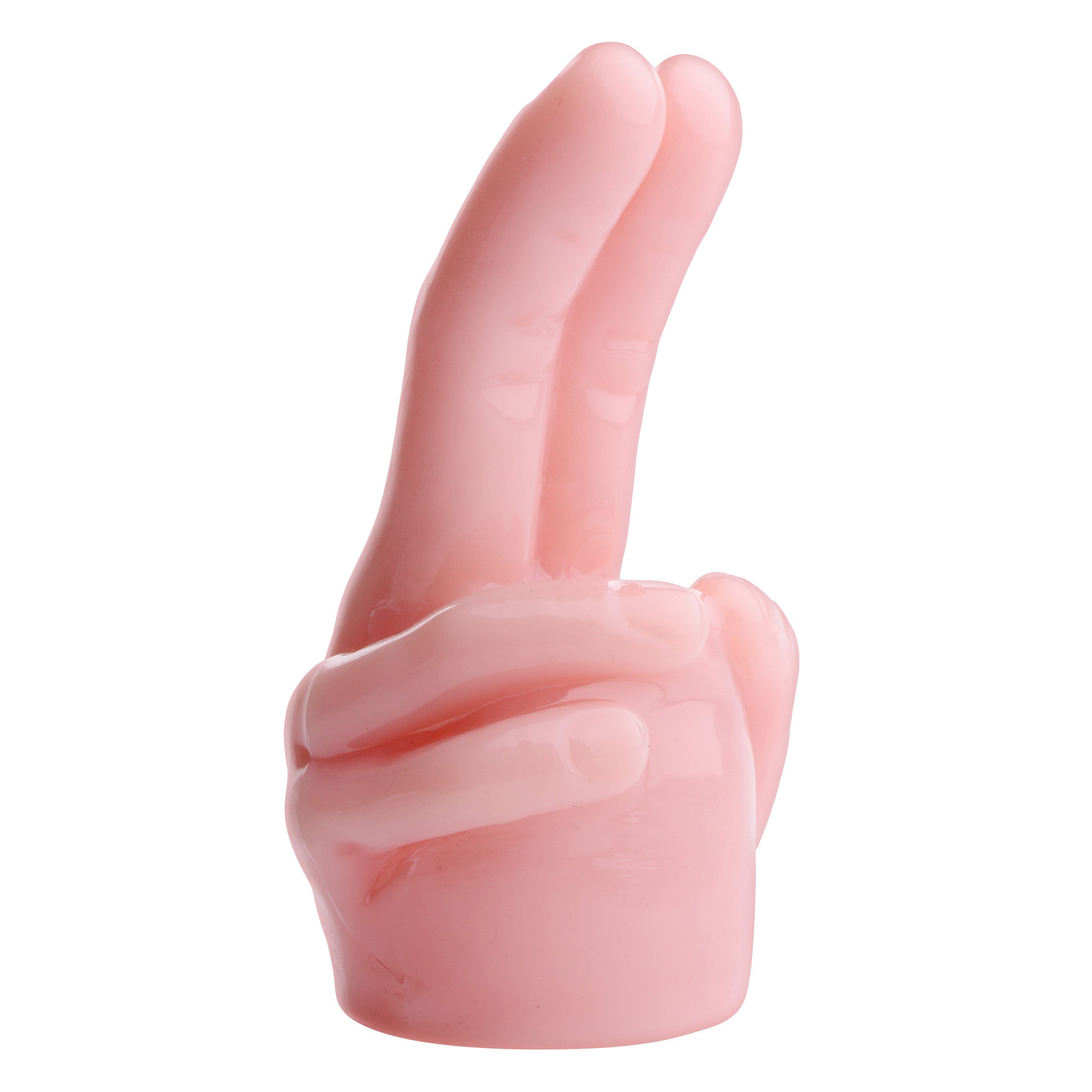 Pleasure Pointer Two Finger Wand Attachment in pink, designed for G-spot stimulation with a realistic feel and firm rubber material.