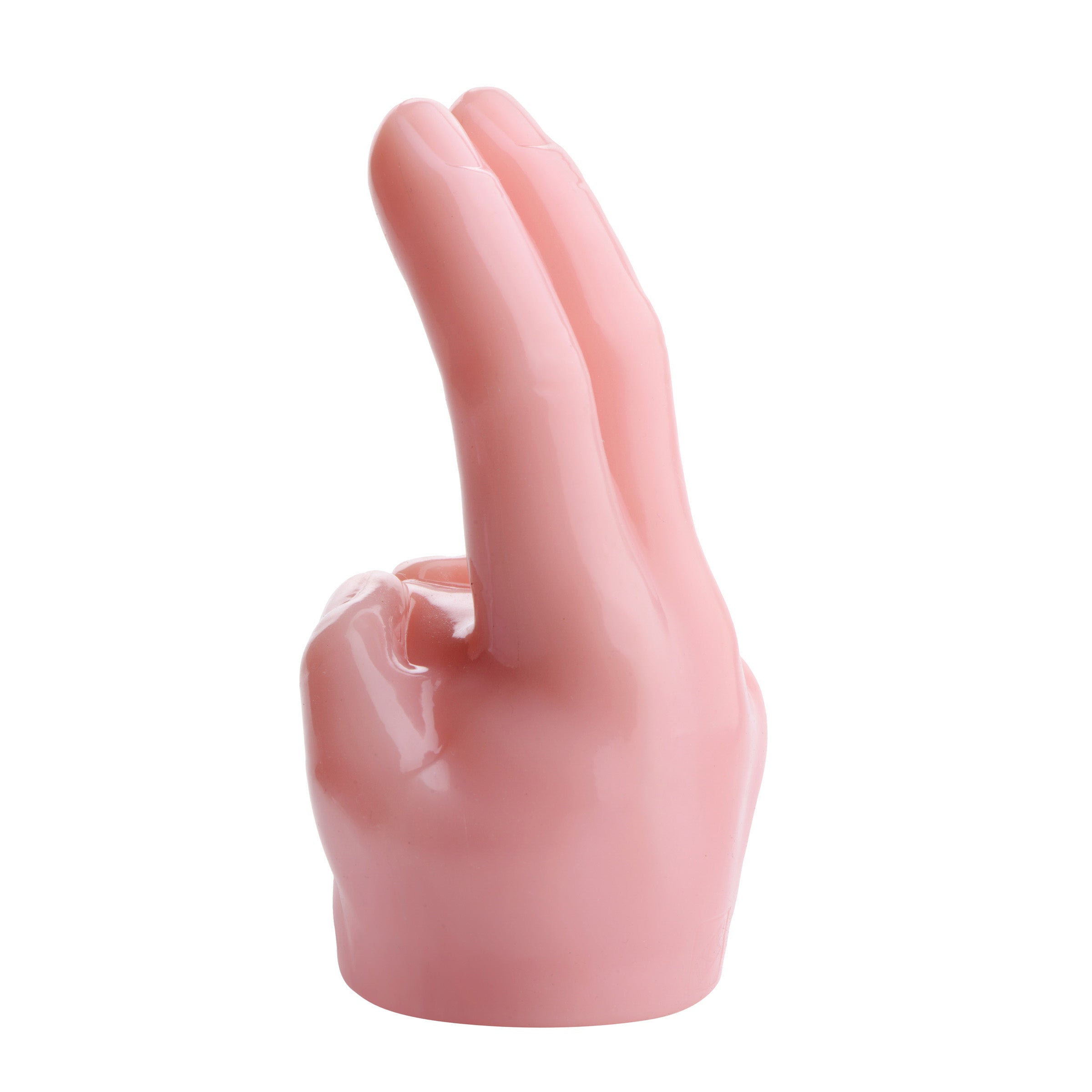 Pleasure Pointer Two Finger Wand Attachment in pink, designed for G-spot stimulation with a realistic feel and firm rubber material.