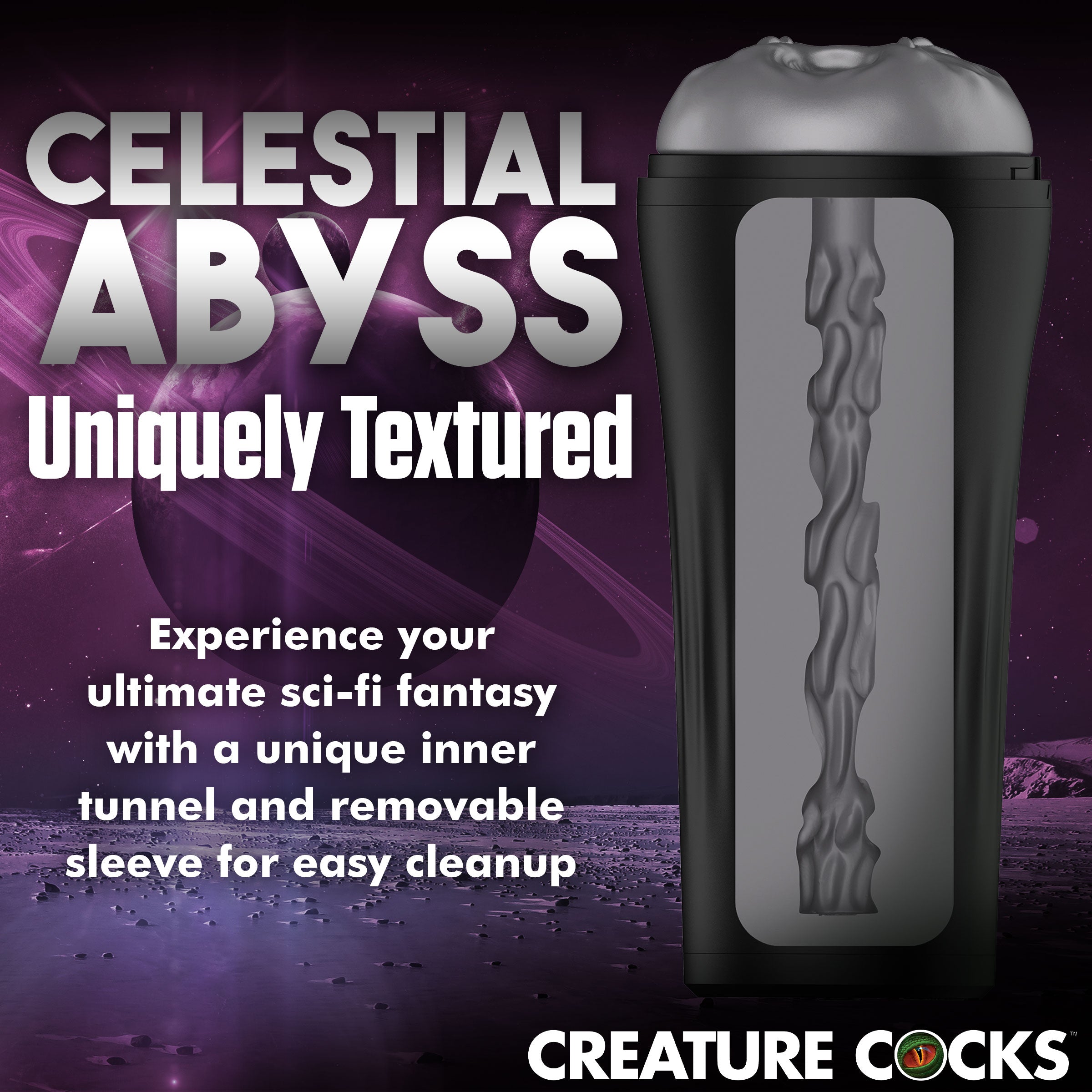 Predator Creature Stroker in soft gray with textured dimples and alien slit design, showcasing its unique fantasy-inspired features.