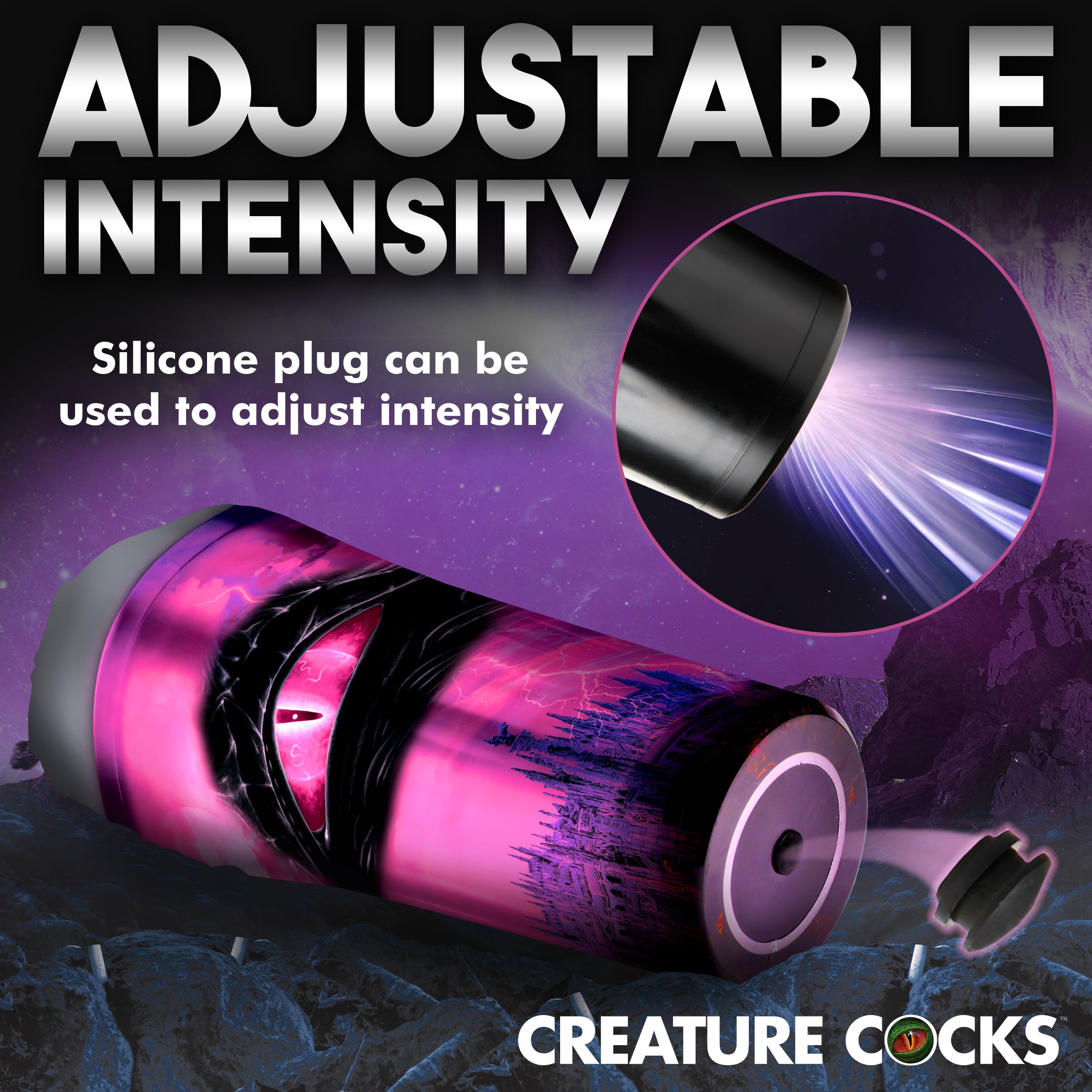 Predator Creature Stroker in soft gray with textured dimples and alien slit design, showcasing its unique fantasy-inspired features.