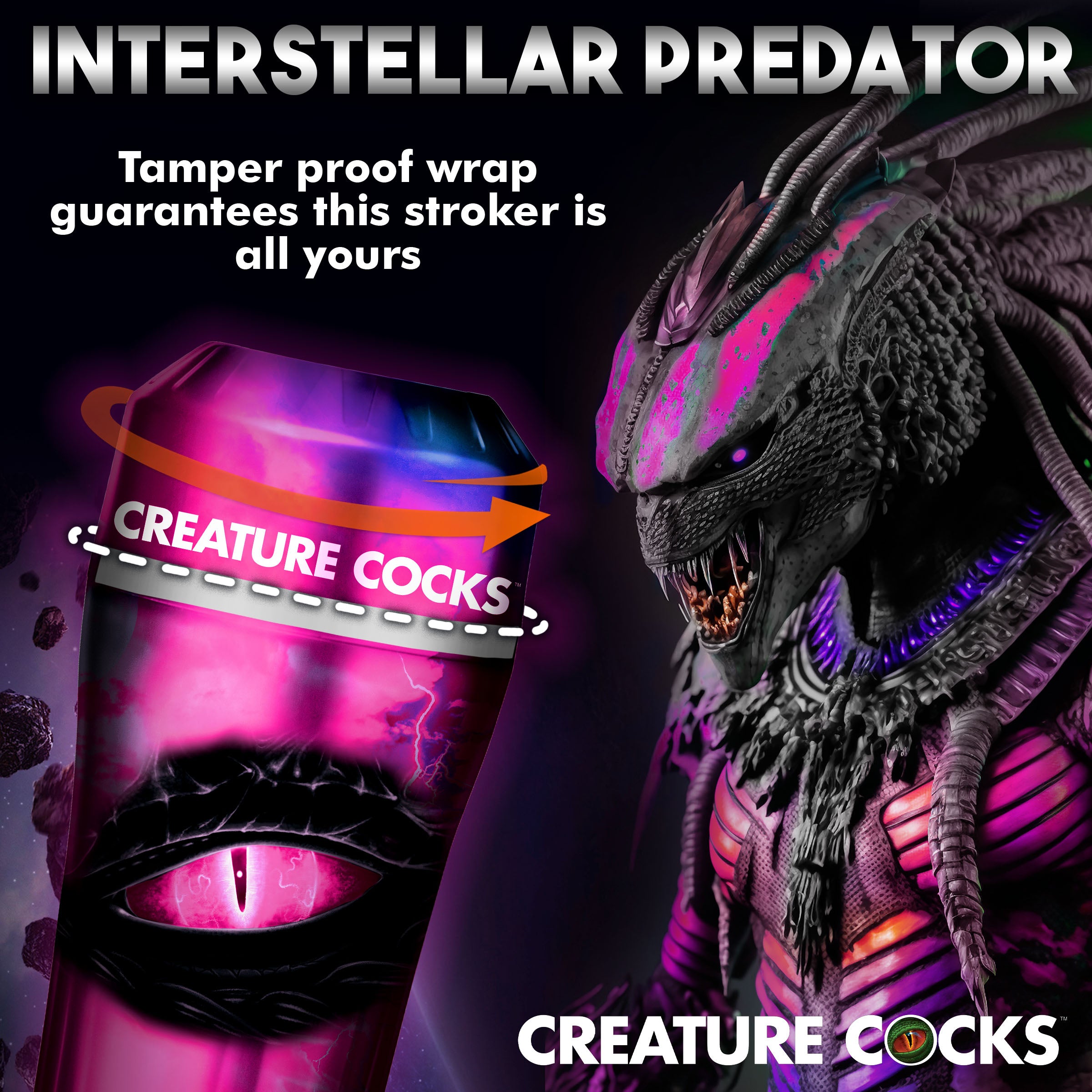 Predator Creature Stroker in soft gray with textured dimples and alien slit design, showcasing its unique fantasy-inspired features.