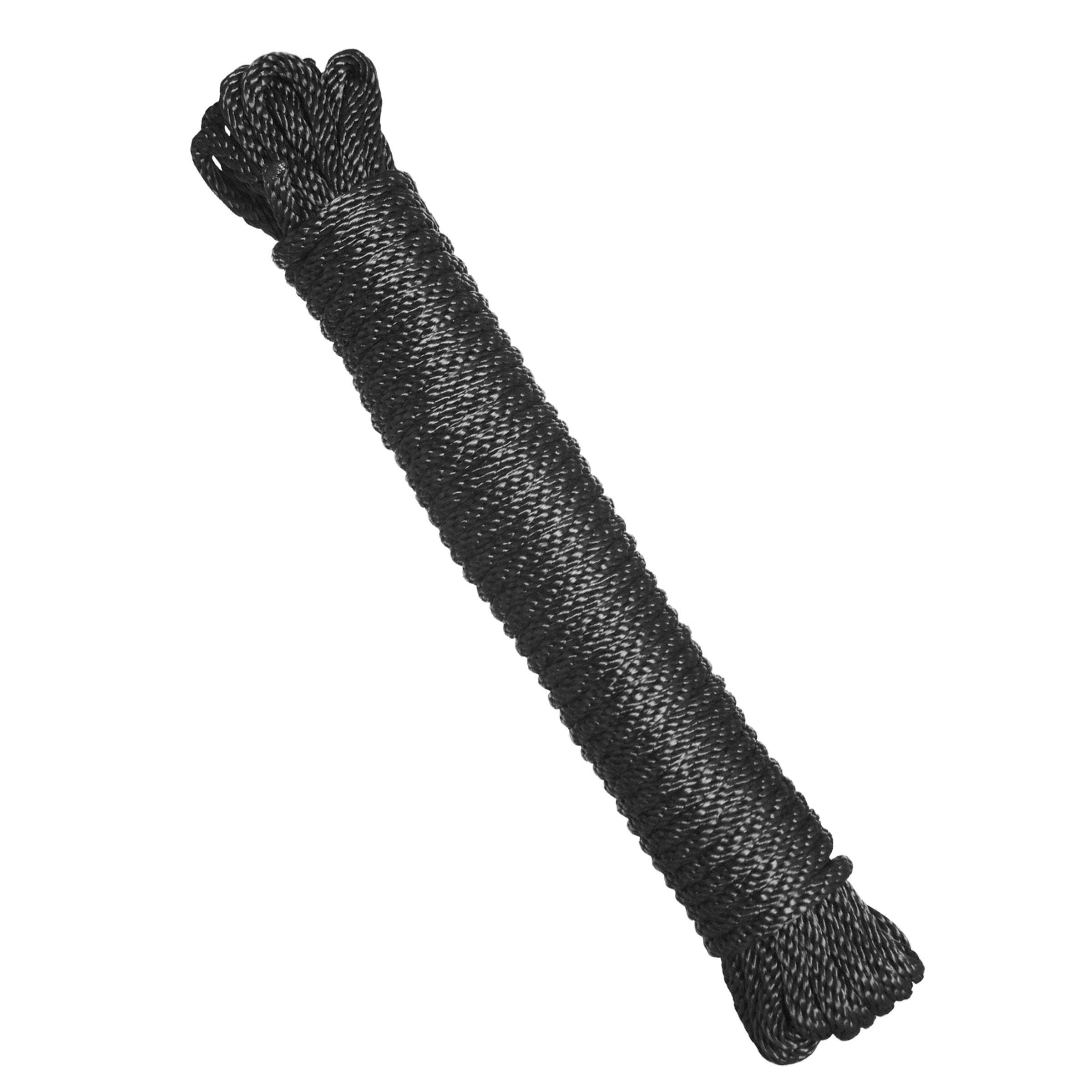 Premium Black Nylon Bondage Rope, 600 inches long, soft and durable for comfortable bondage play.