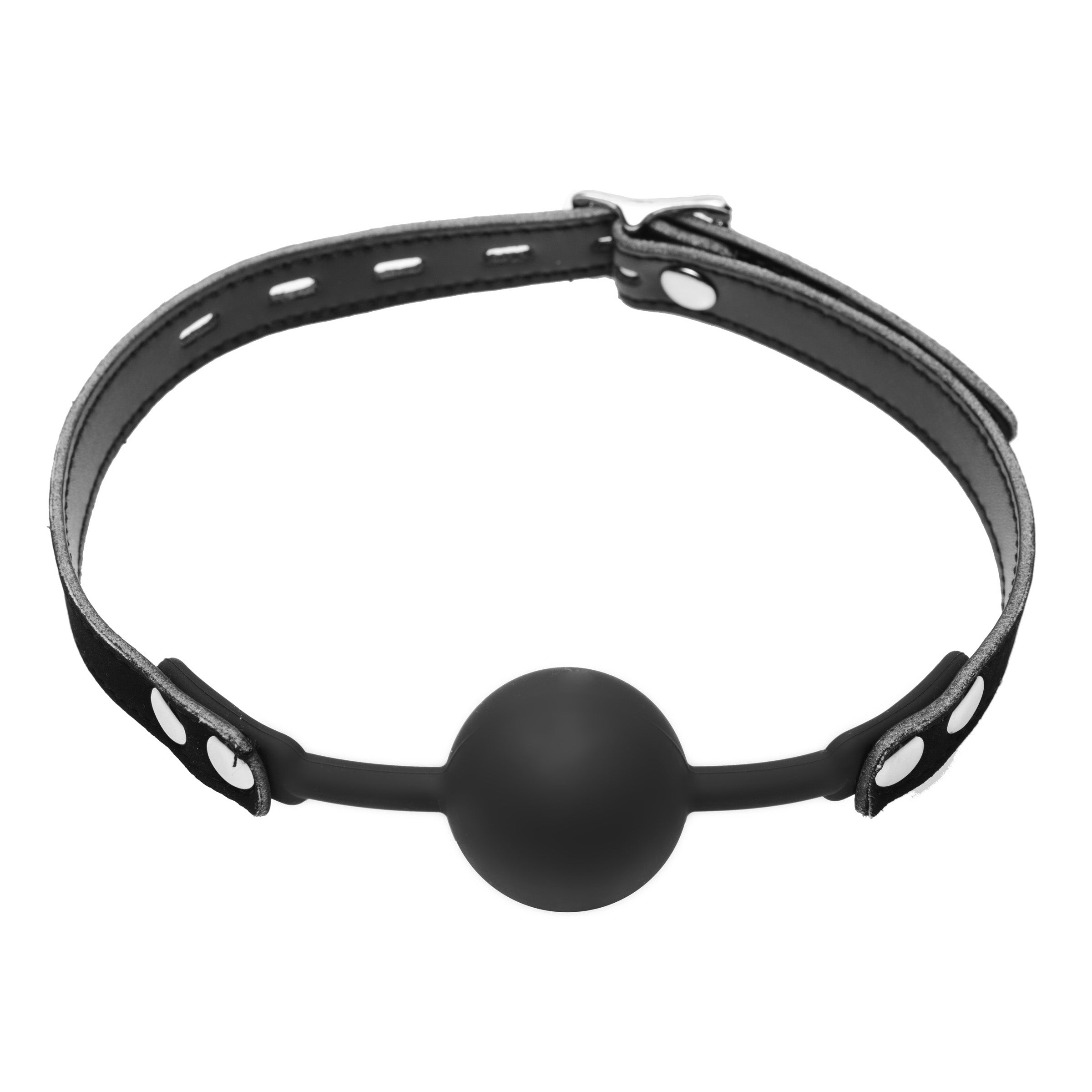 Premium Hush Locking Silicone Comfort Ball Gag with adjustable leather strap and locking feature, designed for comfort and restraint.