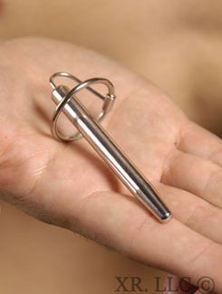 Prince Albert's Wand with Glans Ring, a sleek steel penis jewelry piece designed for urethral play, featuring two detachable glans rings.