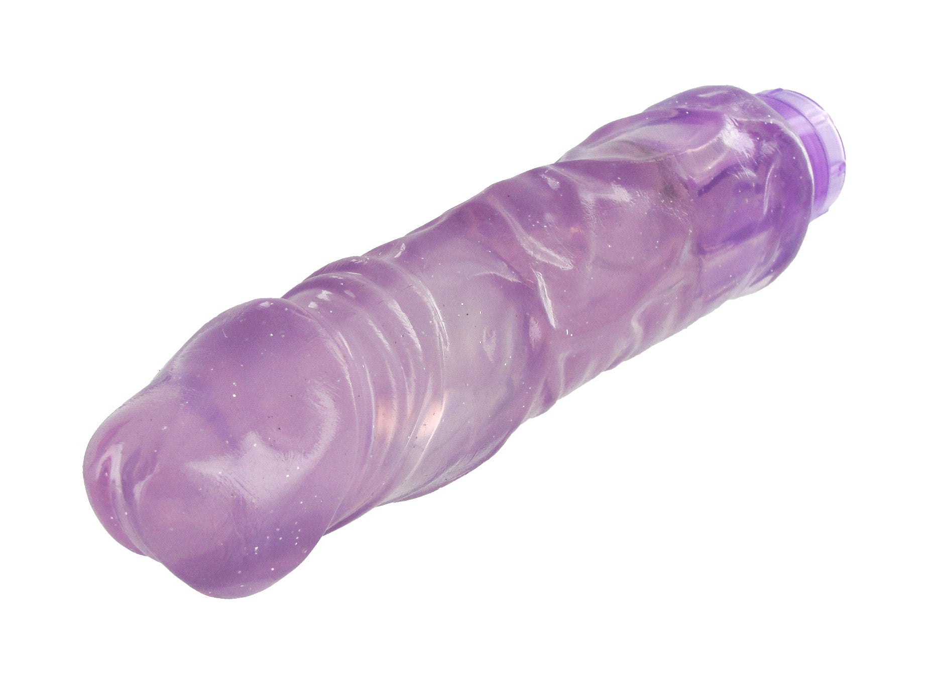 Purple Peter Jumbo Glitter Vibe with a 2-inch wide shaft, featuring a flexible jelly design and sparkling glitter finish.