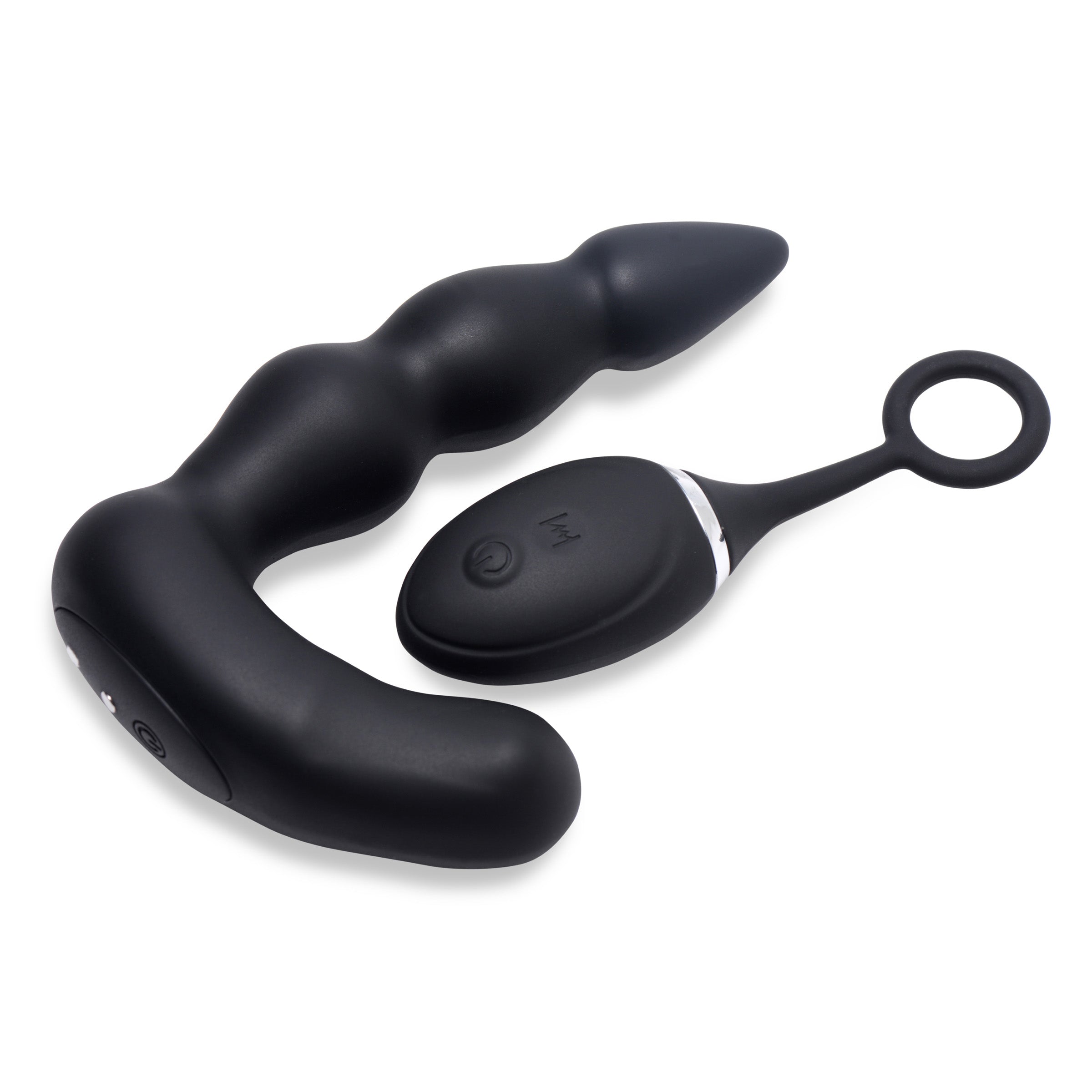 Radar 12 Mode Remote Control Silicone P-spot Plug in black, showcasing its tapered tip and three bulb design for prostate stimulation.