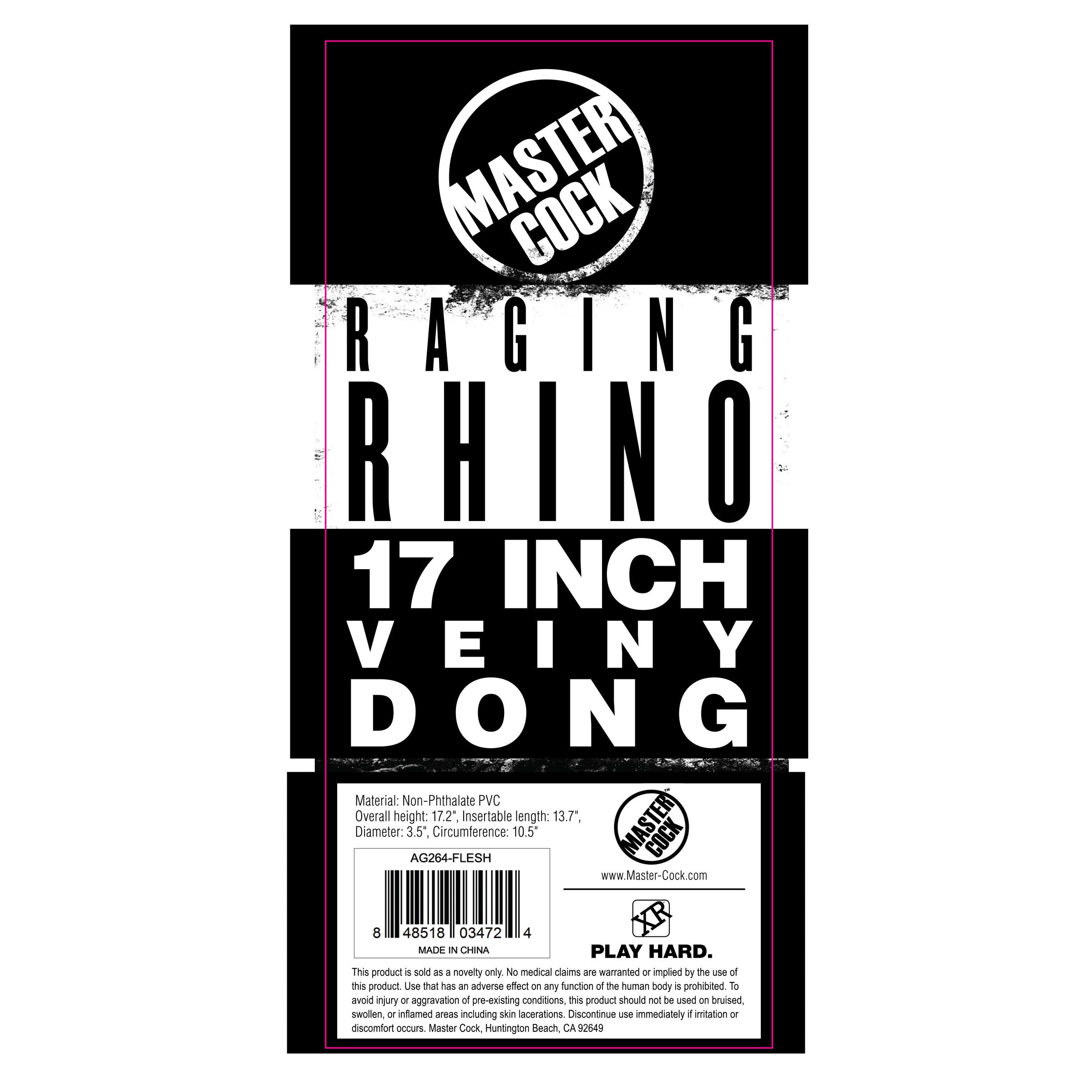 Raging Rhino 17 Inch Veiny Dildo in light color, showcasing its impressive size, bulging veins, and strong suction cup base.