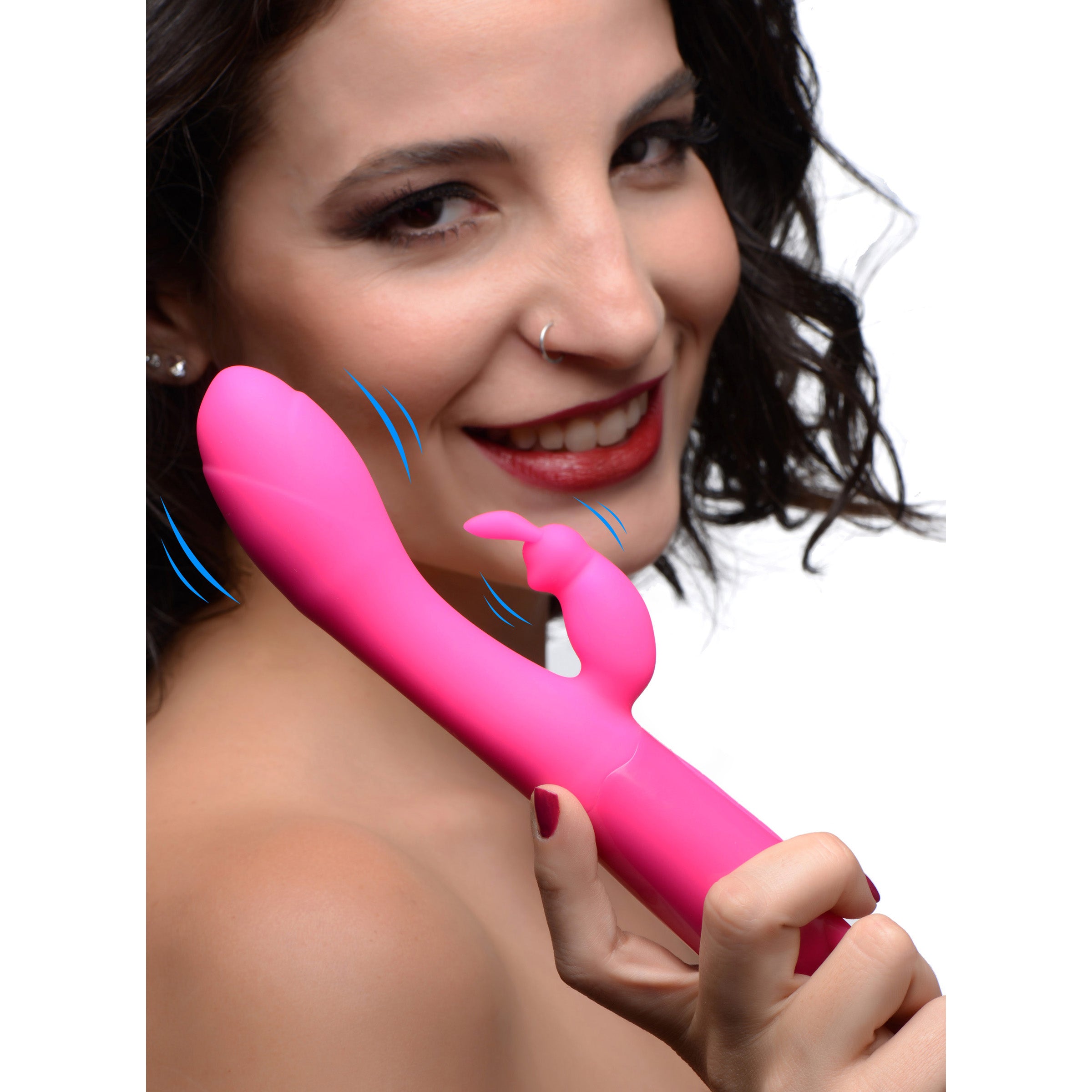 Rebel Rabbit 21X Silicone Vibrator in pink, featuring a cute bunny shape and flexible neck for comfortable use.