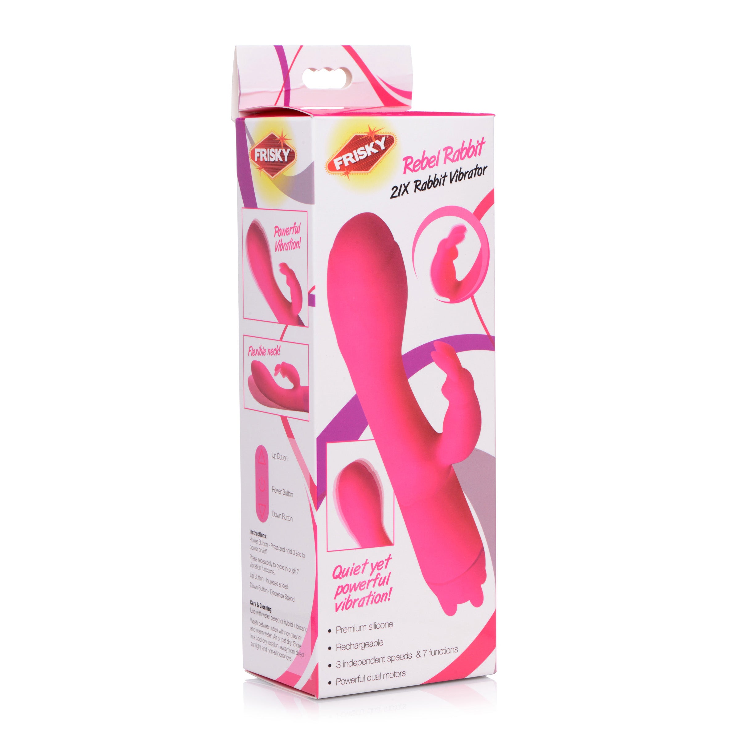 Rebel Rabbit 21X Silicone Vibrator in pink, featuring a cute bunny shape and flexible neck for comfortable use.