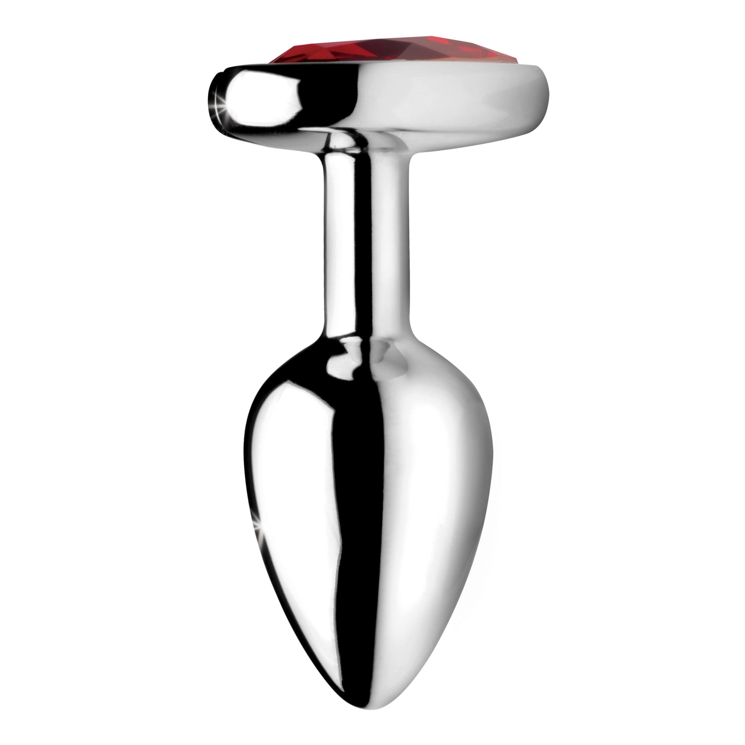 Large Red Heart Gem Anal Plug with smooth aluminum finish and heart-shaped gem, perfect for anal play.