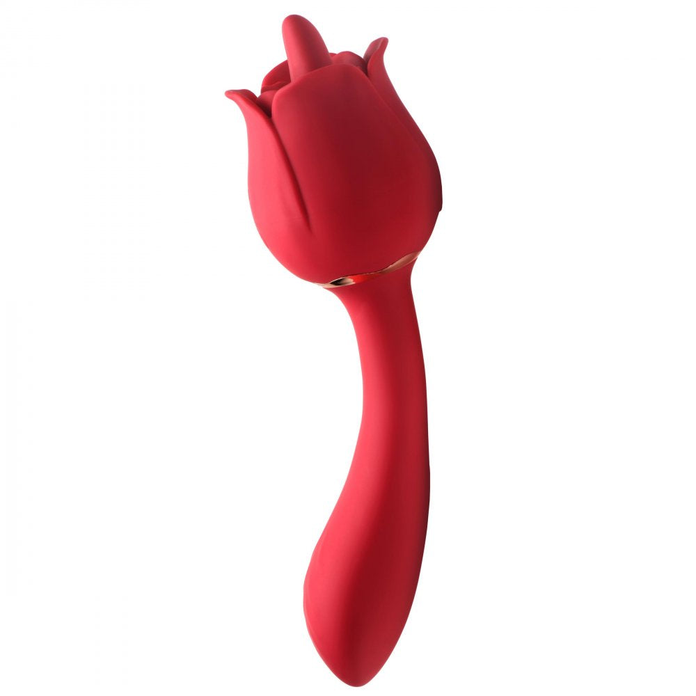 Regal Rose Licking Rose Vibrator featuring a licking tongue and G-spot stimulating shaft, designed in a beautiful rose shape.