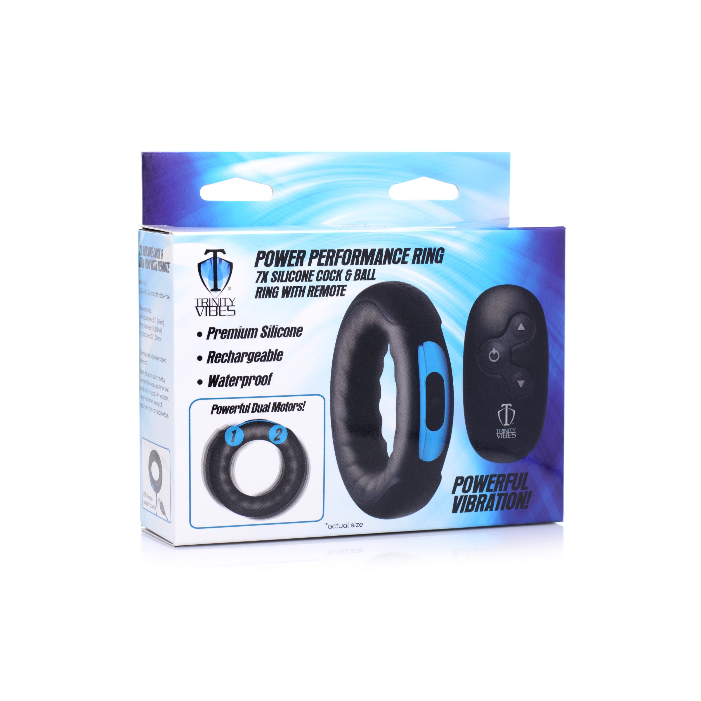 Remote Control 7X Silicone Cock Ring in black, featuring a smooth silicone exterior and a remote control for adjustable vibrations.