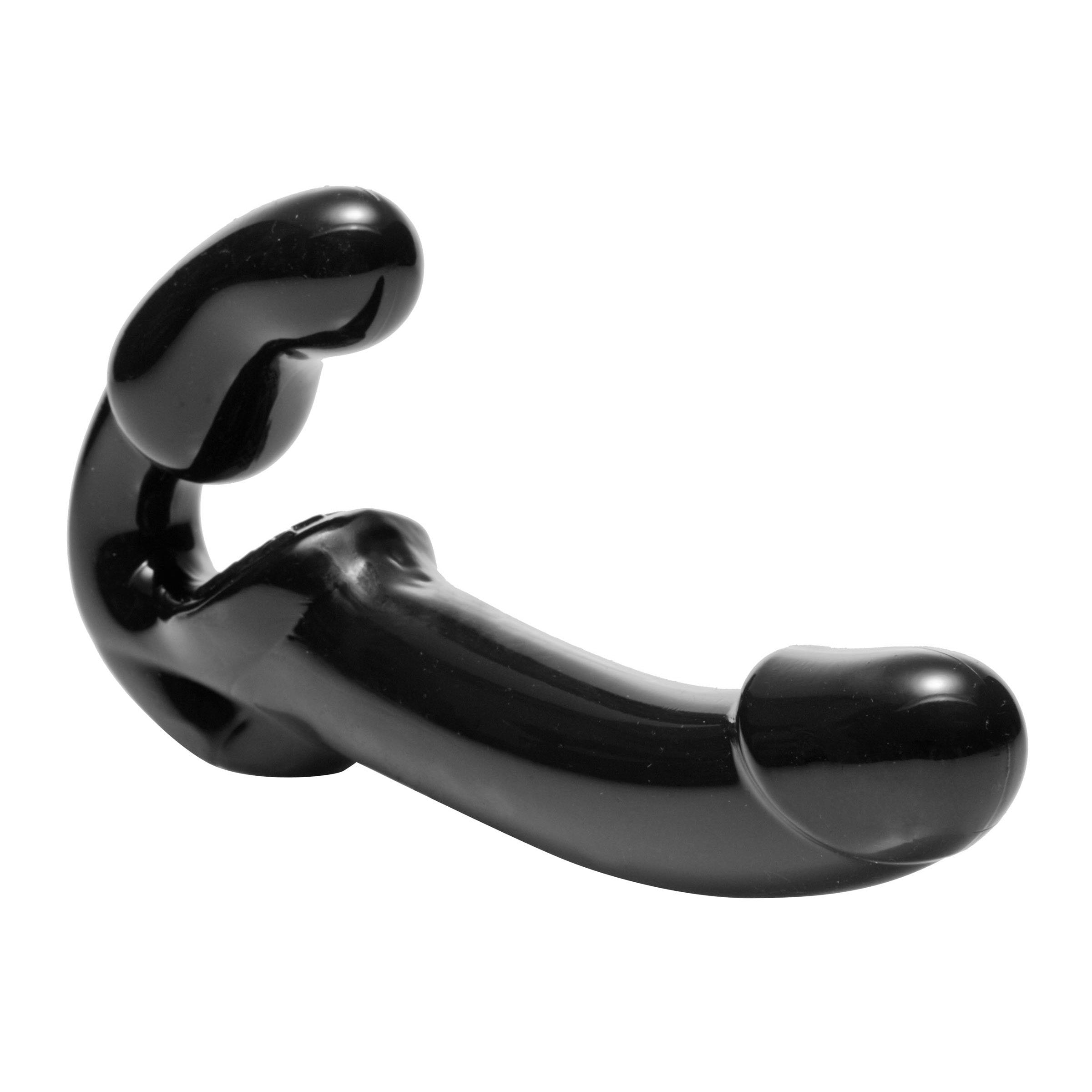 Revolver Strapless Strap On G-Spot Dildo in black, showcasing its ergonomic design and textured pad for enhanced pleasure.