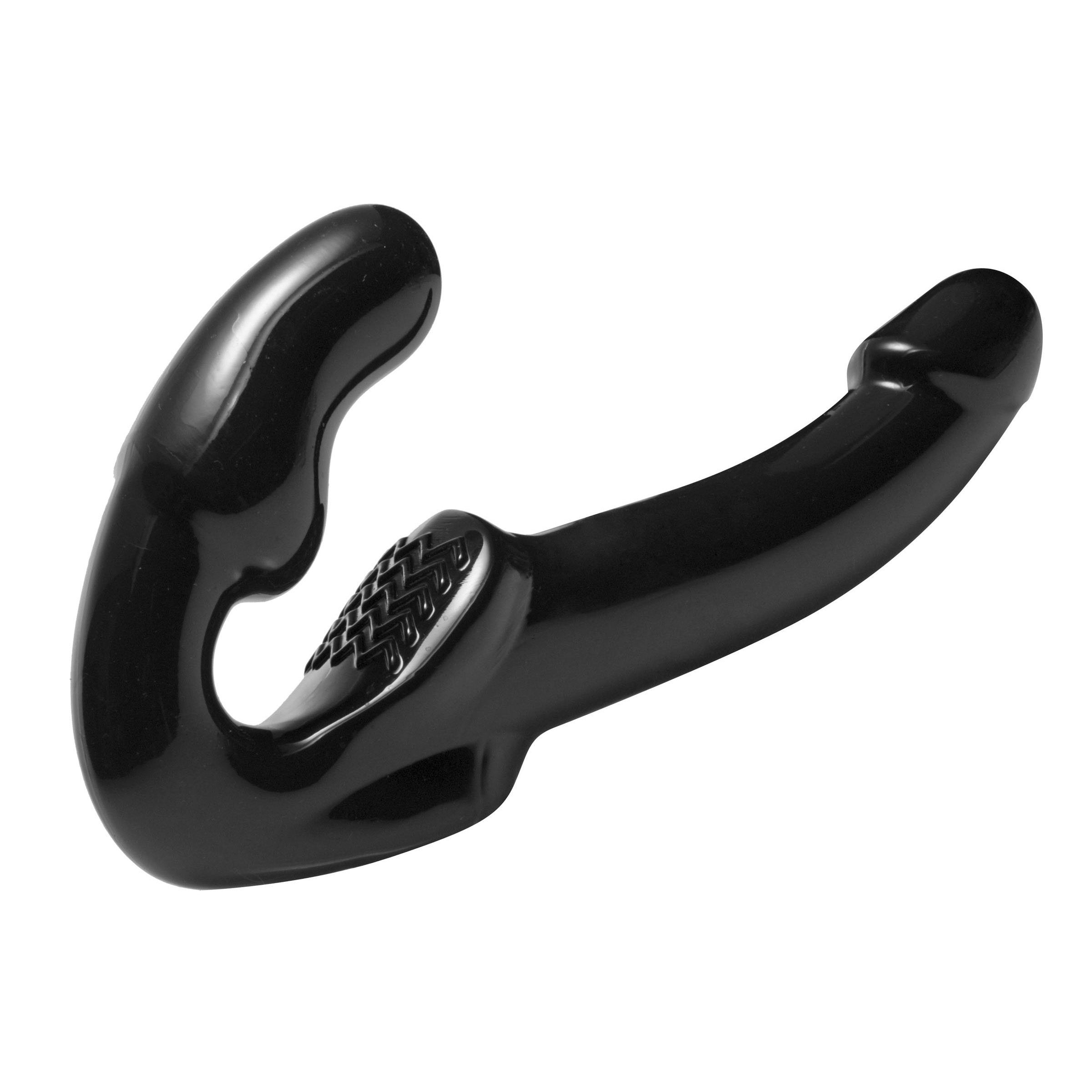 Revolver Strapless Strap On G-Spot Dildo in black, showcasing its ergonomic design and textured pad for enhanced pleasure.