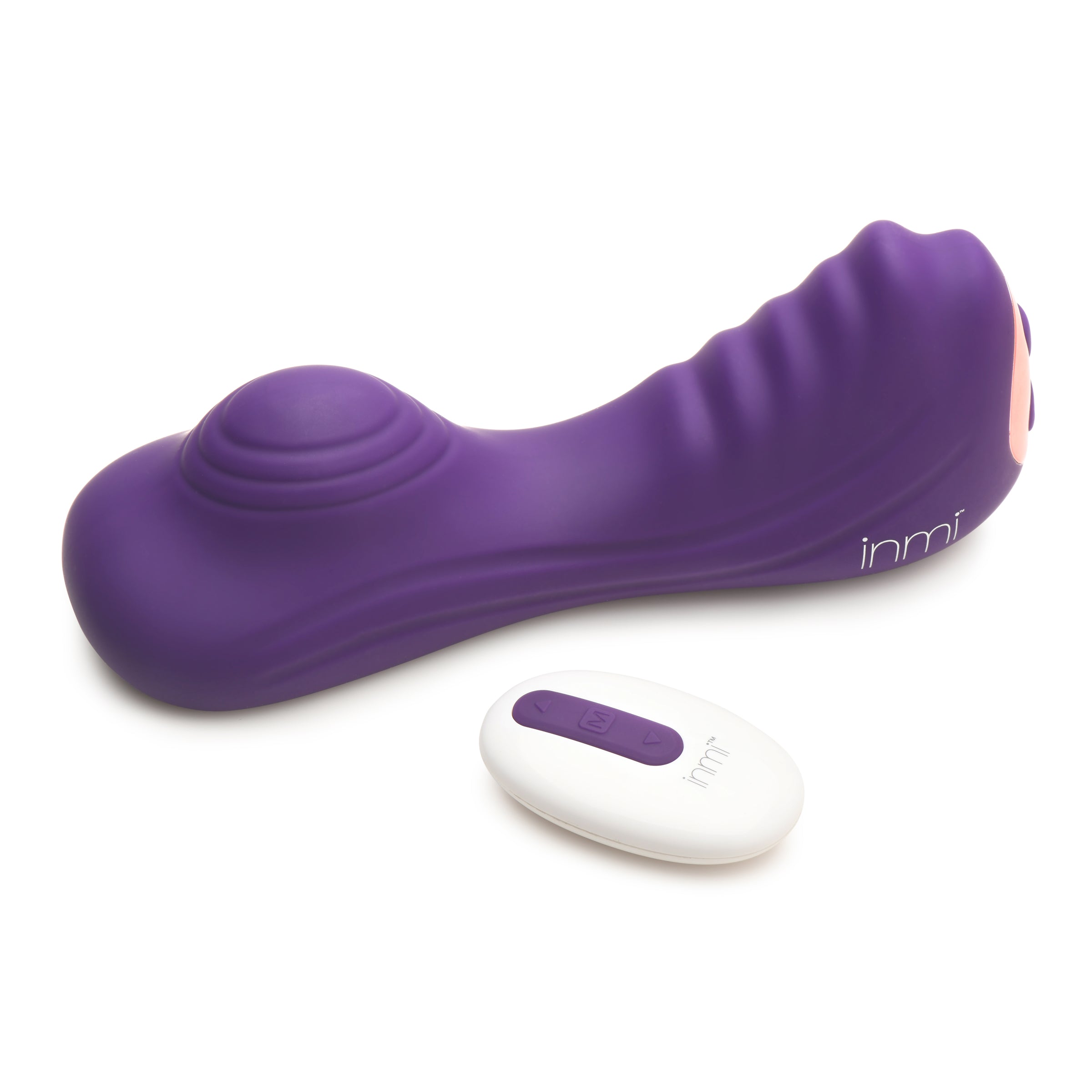 Ride N' Grind 10X Vibrating Silicone Grinder in purple, showcasing its textured surface and ergonomic design for enhanced pleasure.