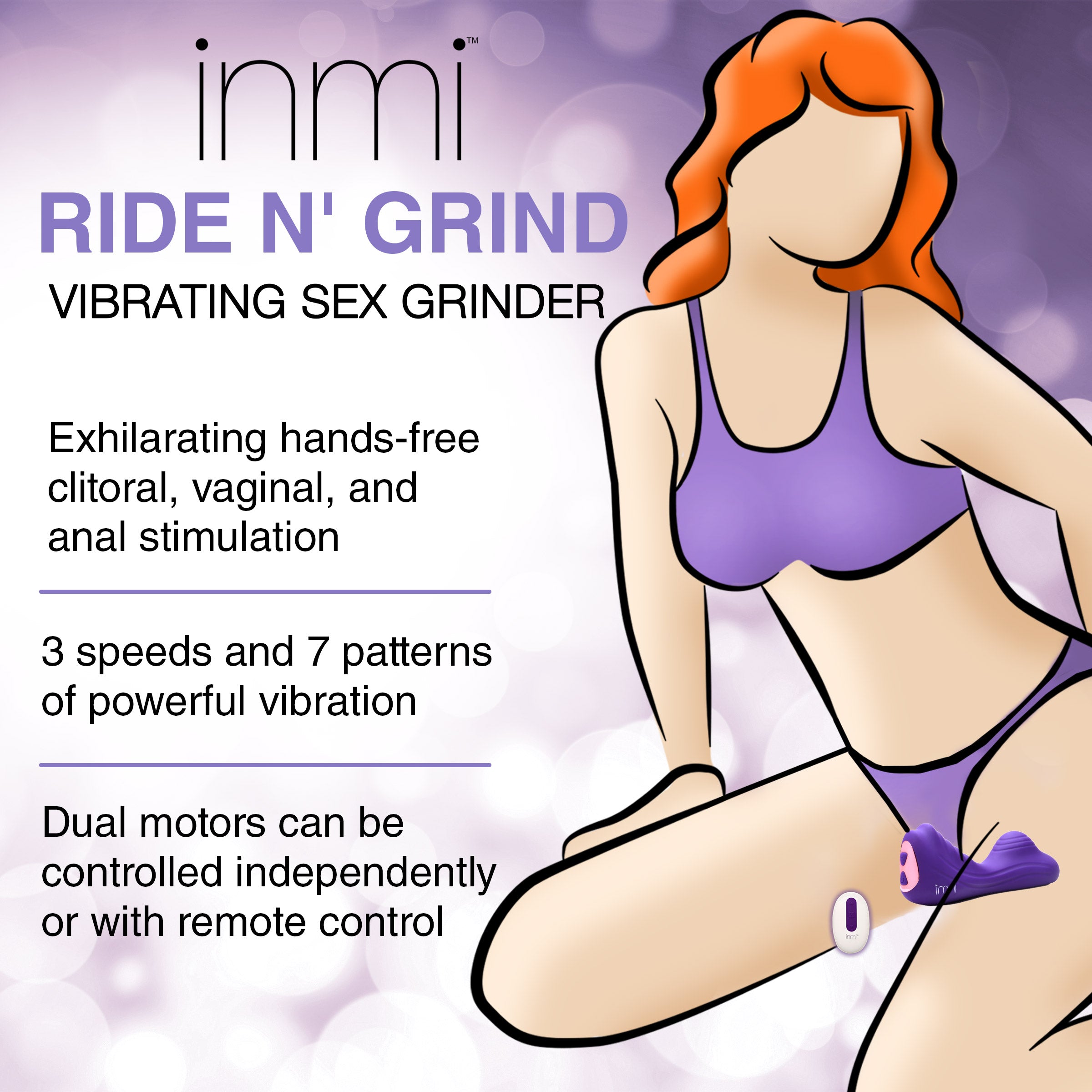 Ride N' Grind 10X Vibrating Silicone Grinder in purple, showcasing its textured surface and ergonomic design for enhanced pleasure.