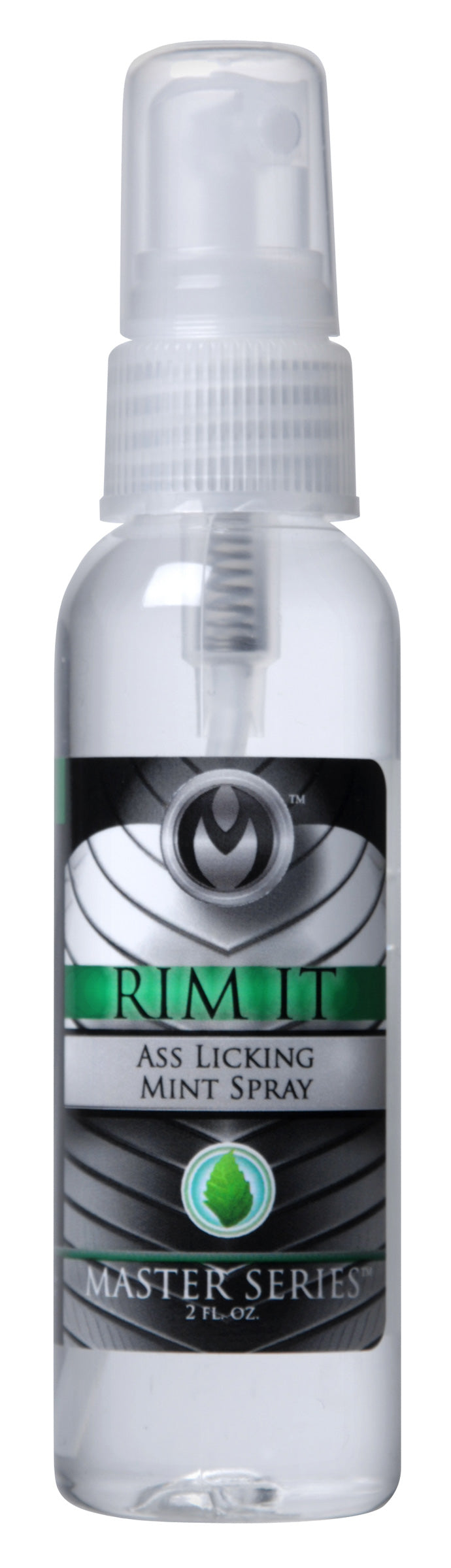 Rim It Ass Licking Mint Spray bottle with mint flavor, 2 oz size, designed for enhancing intimate experiences.