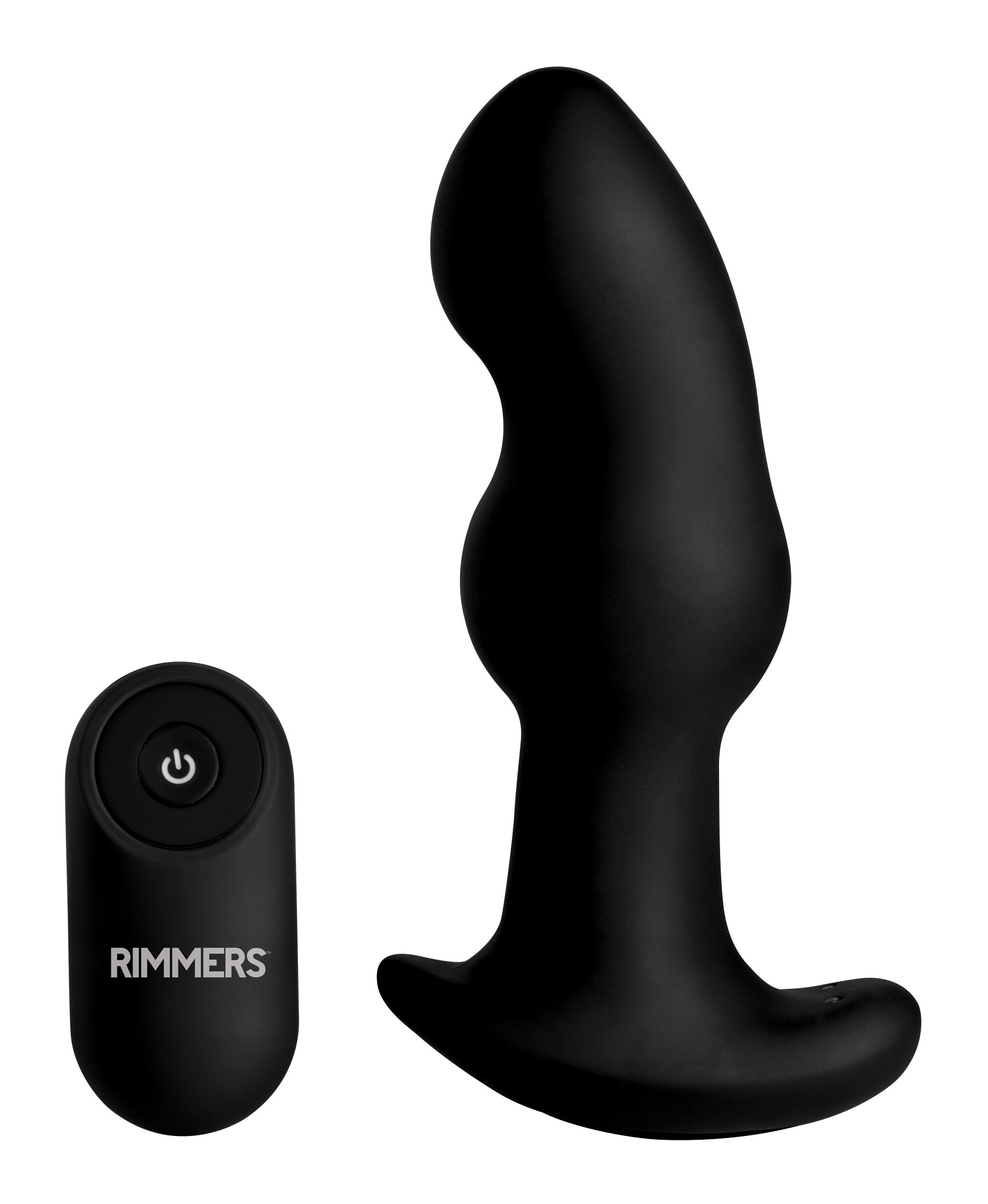 Rimmers Gyro I Beaded Rimming Plug with Remote, showcasing its sleek black silicone design and remote control.