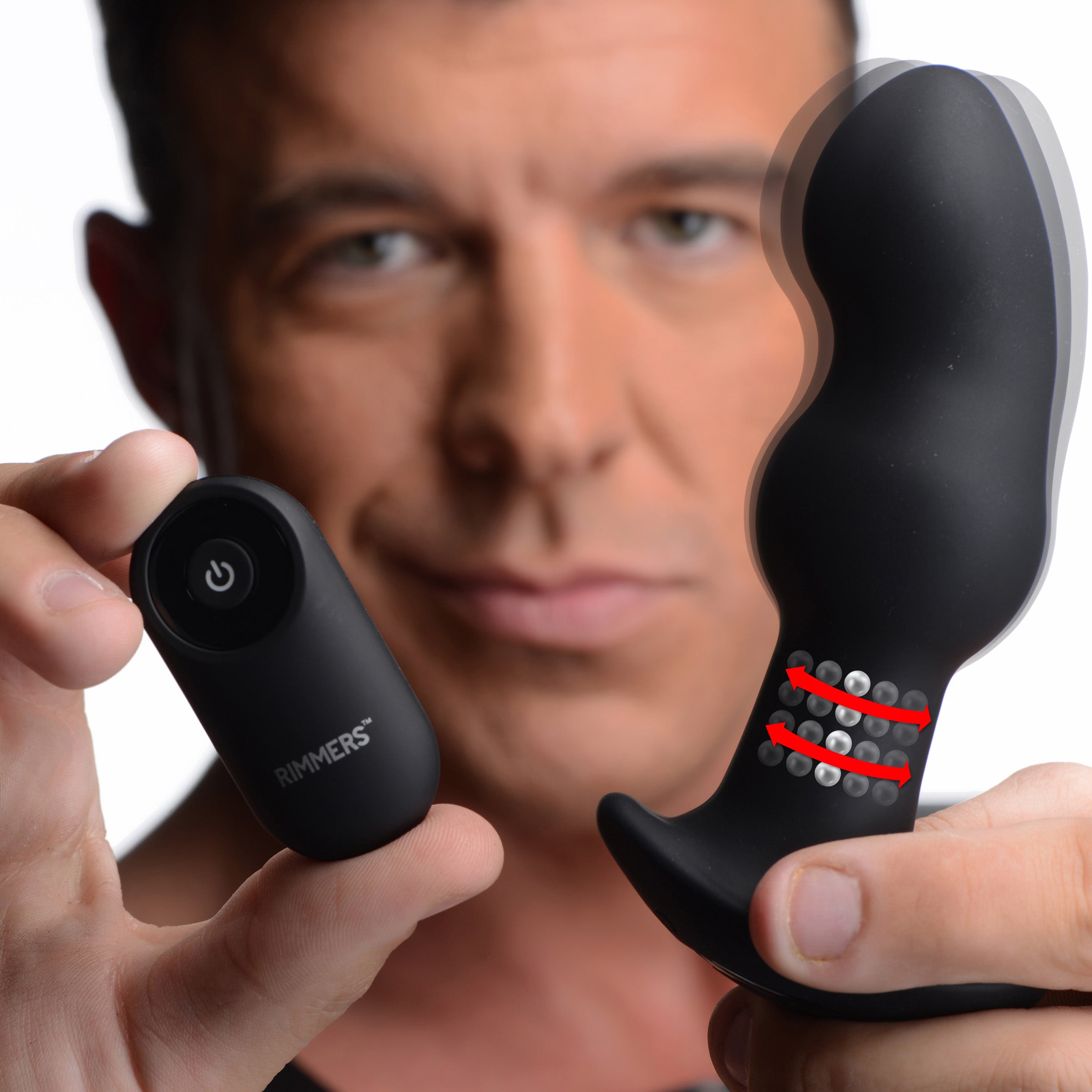 Rimmers Gyro I Beaded Rimming Plug with Remote, showcasing its sleek black silicone design and remote control.