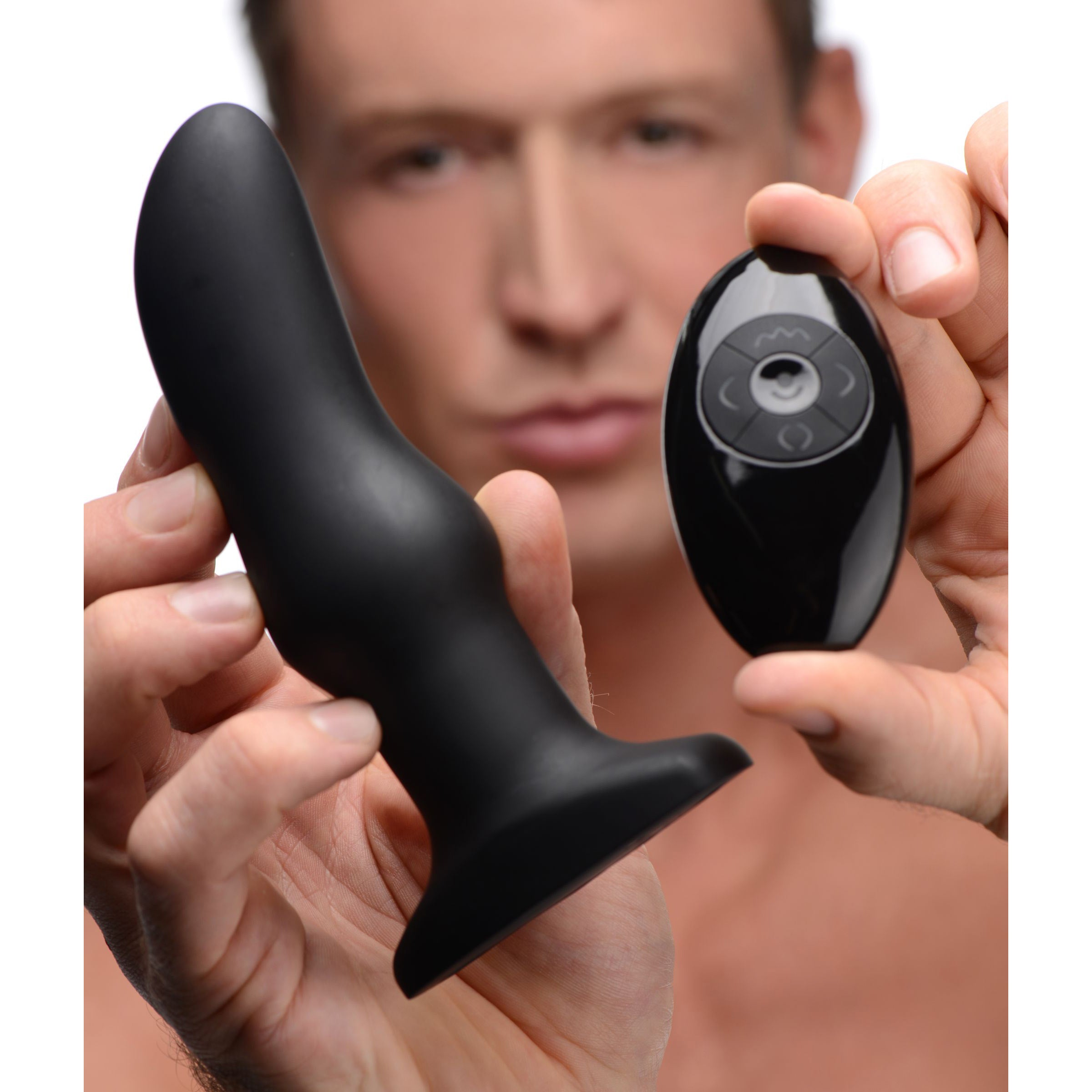 Rimmers Model M Curved Rimming Plug with Remote, featuring a sleek black design and ergonomic shape for targeted stimulation.