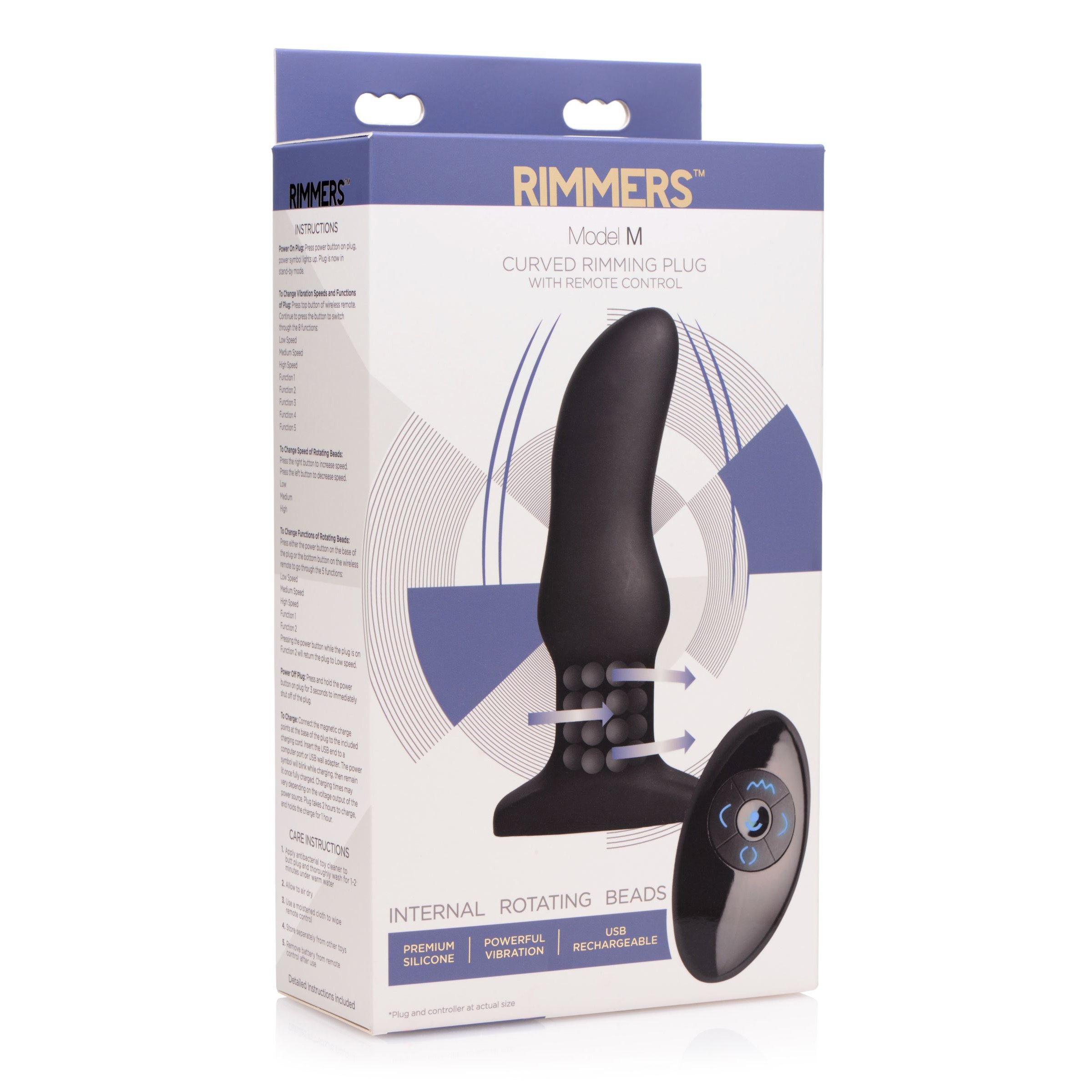 Rimmers Model M Curved Rimming Plug with Remote, featuring a sleek black design and ergonomic shape for targeted stimulation.