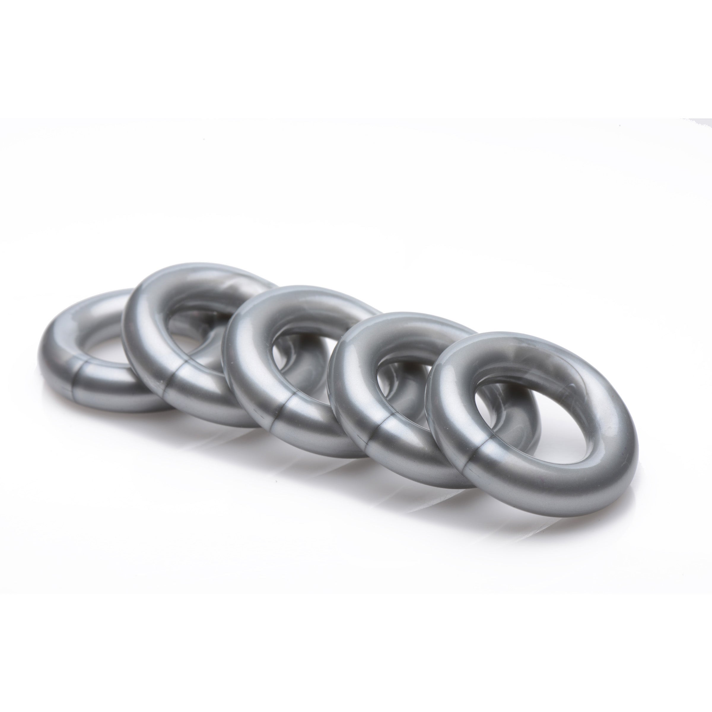 Ring Master Custom Ball Stretcher Kit in silver with five stretchy rings for customizable pleasure.