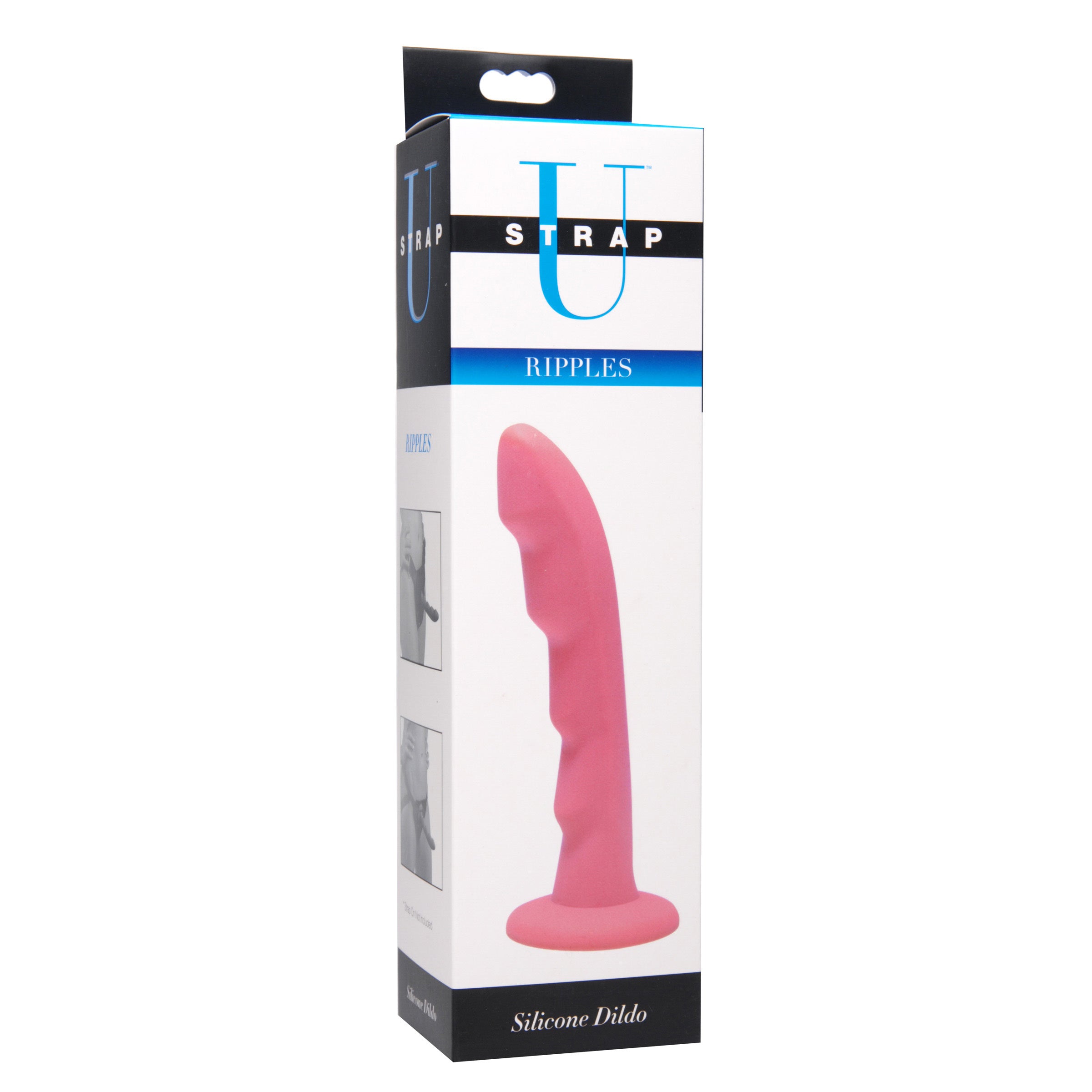 RIPPLES Silicone Dildo in pink, designed for strap-on compatibility with a smooth matte finish and flared base.