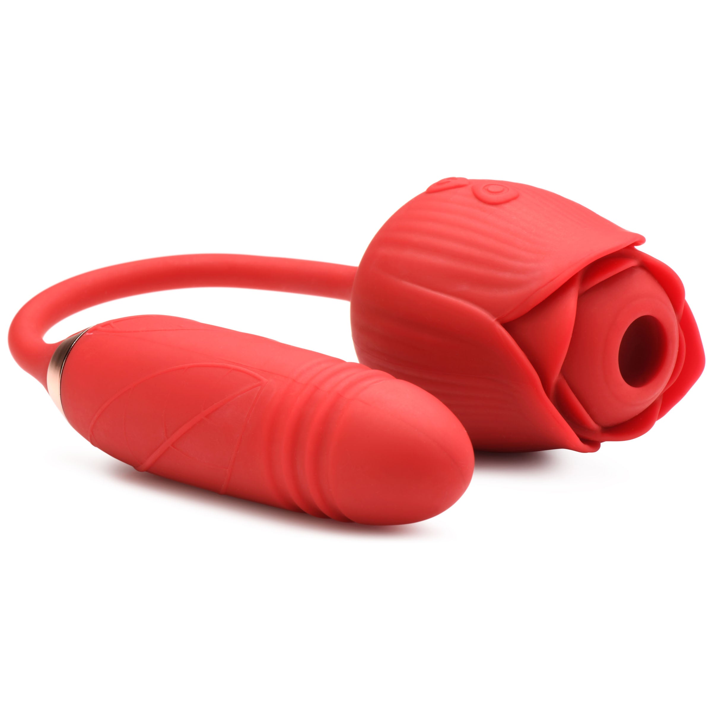 Romping Rose 10X Suction Rose & Thrusting Vibrator in vibrant red, showcasing its elegant rose design and dual-action features.