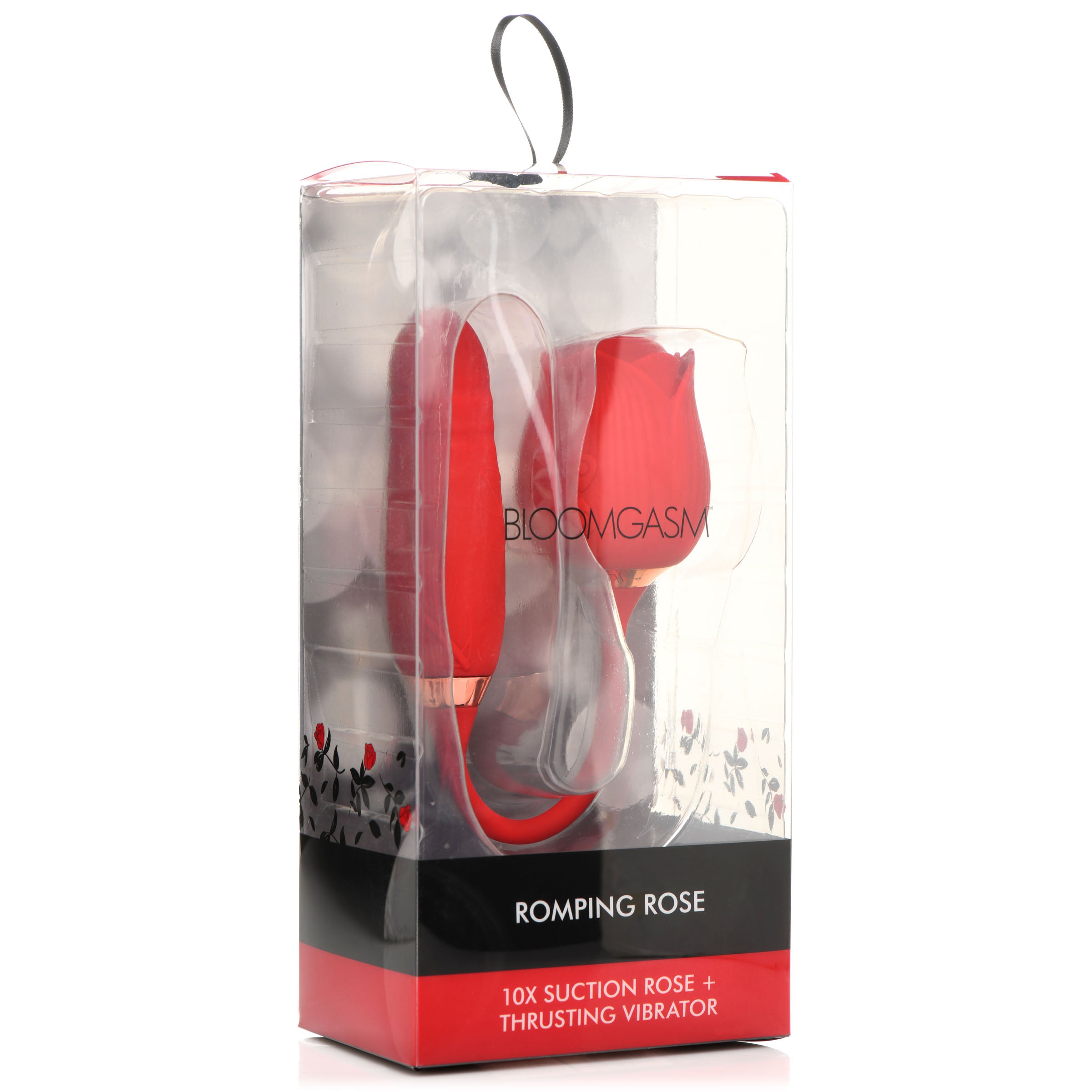 Romping Rose 10X Suction Rose & Thrusting Vibrator in vibrant red, showcasing its elegant rose design and dual-action features.