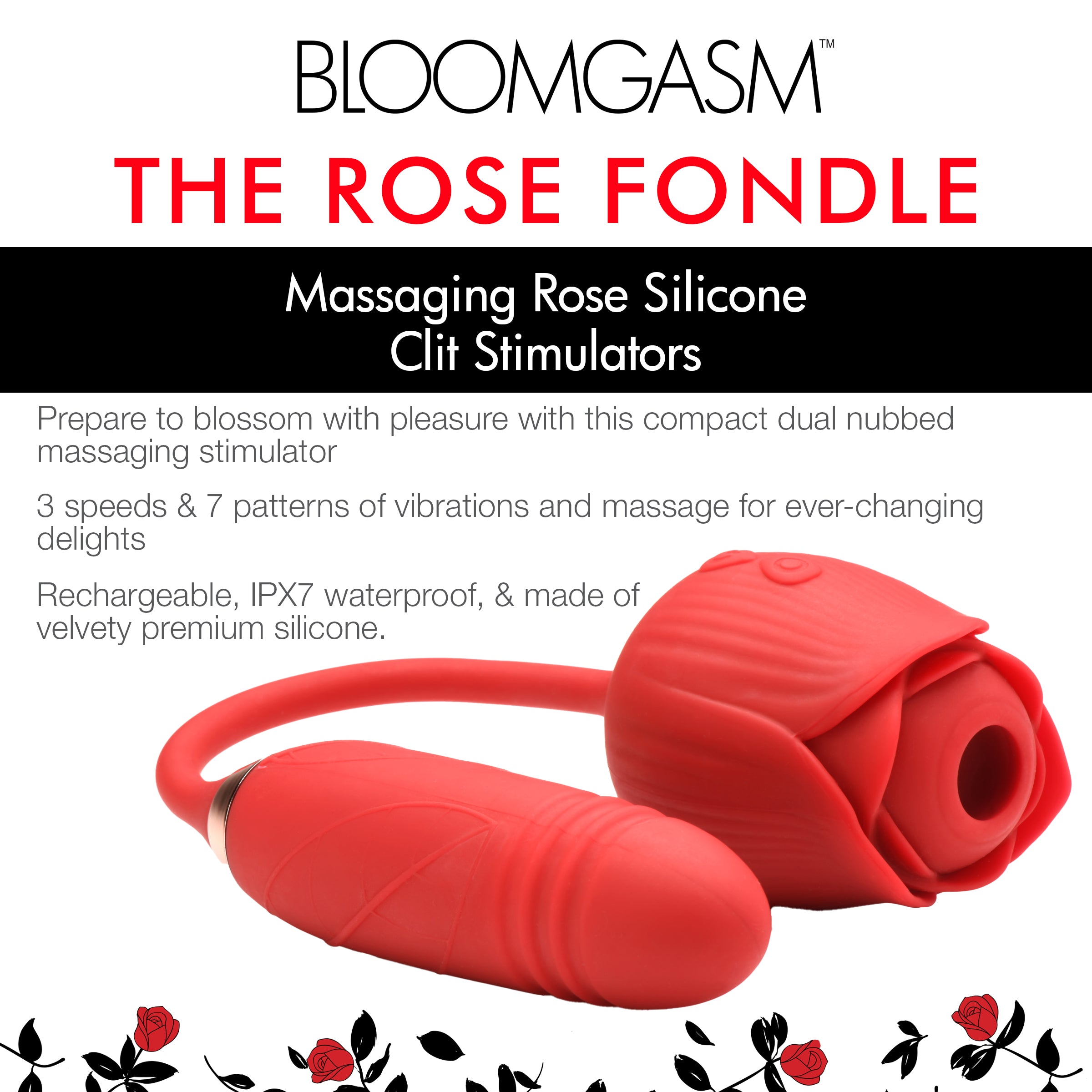 Romping Rose 10X Suction Rose & Thrusting Vibrator in vibrant red, showcasing its elegant rose design and dual-action features.