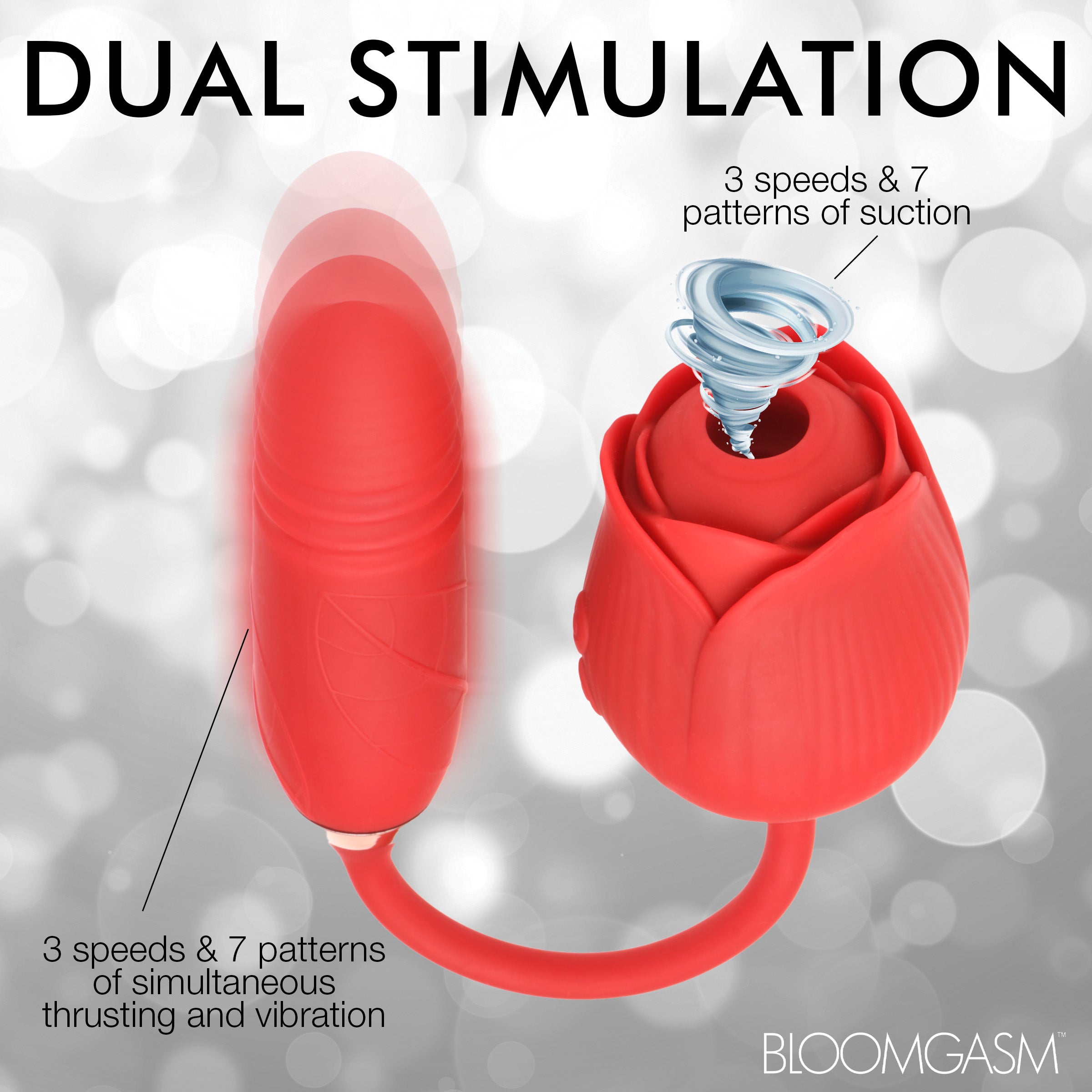 Romping Rose 10X Suction Rose & Thrusting Vibrator in vibrant red, showcasing its elegant rose design and dual-action features.