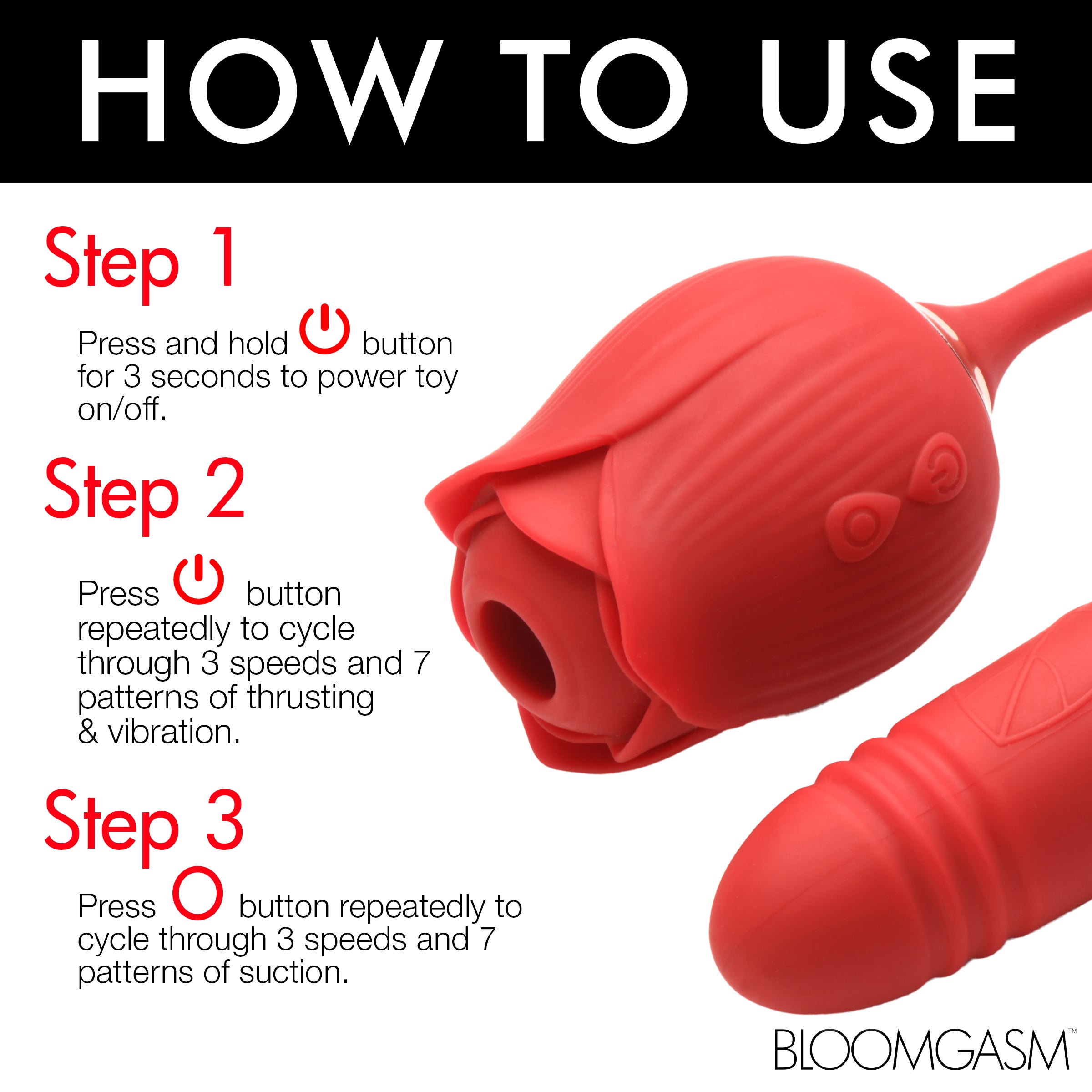 Romping Rose 10X Suction Rose & Thrusting Vibrator in vibrant red, showcasing its elegant rose design and dual-action features.