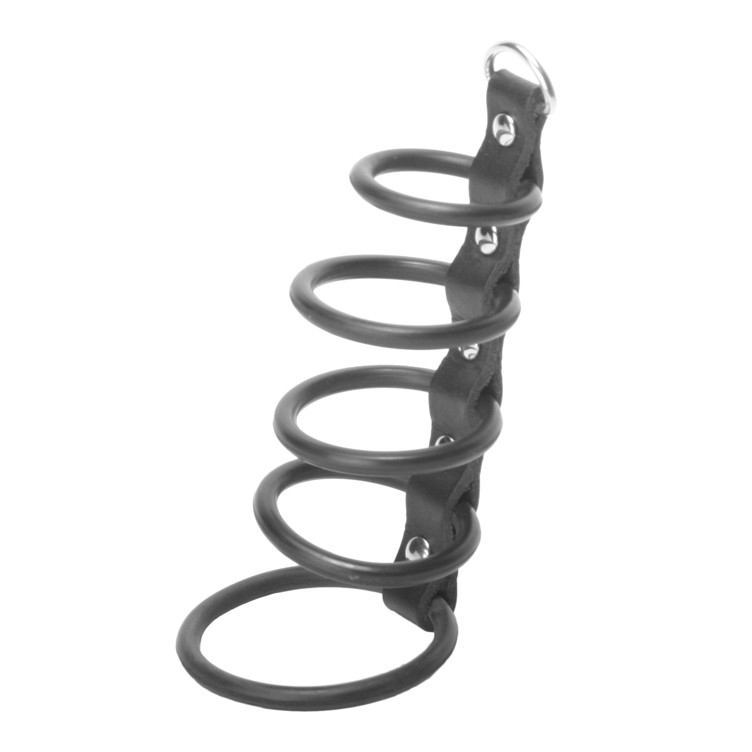 Rubber Gates of Hell featuring heavy-duty rubber rings and leather strap, designed for enhanced pleasure and stimulation.