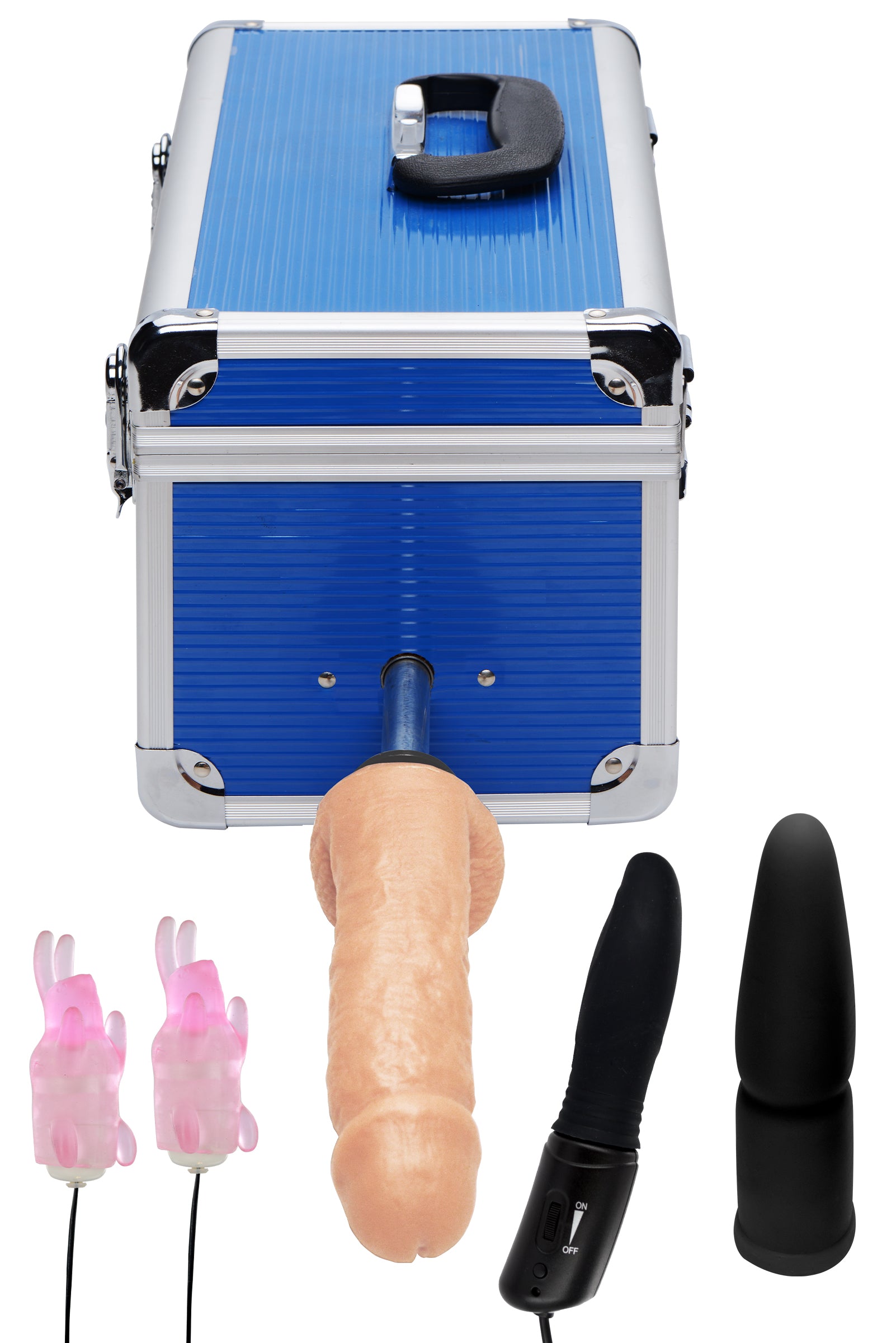 SexBox Undercover Sex Machine with attachments, showcasing its discreet design and powerful motor.