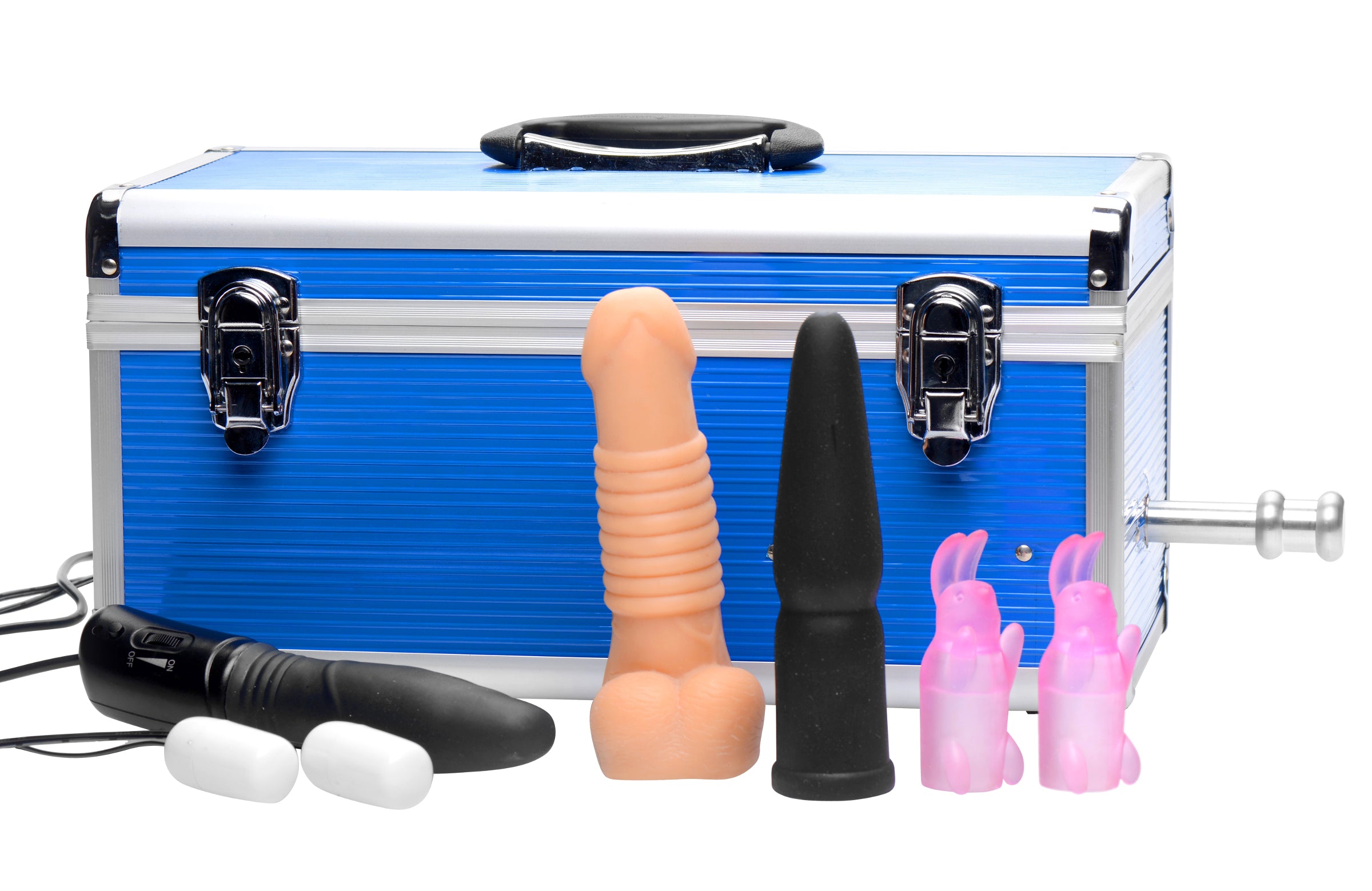 SexBox Undercover Sex Machine with attachments, showcasing its discreet design and powerful motor.