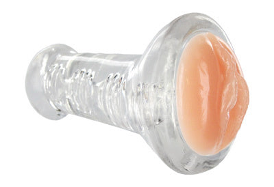 SexFlesh Transparent Tina Stroker showcasing a clear jelly tube with a natural colored vaginal entry, designed for visual and tactile pleasure.