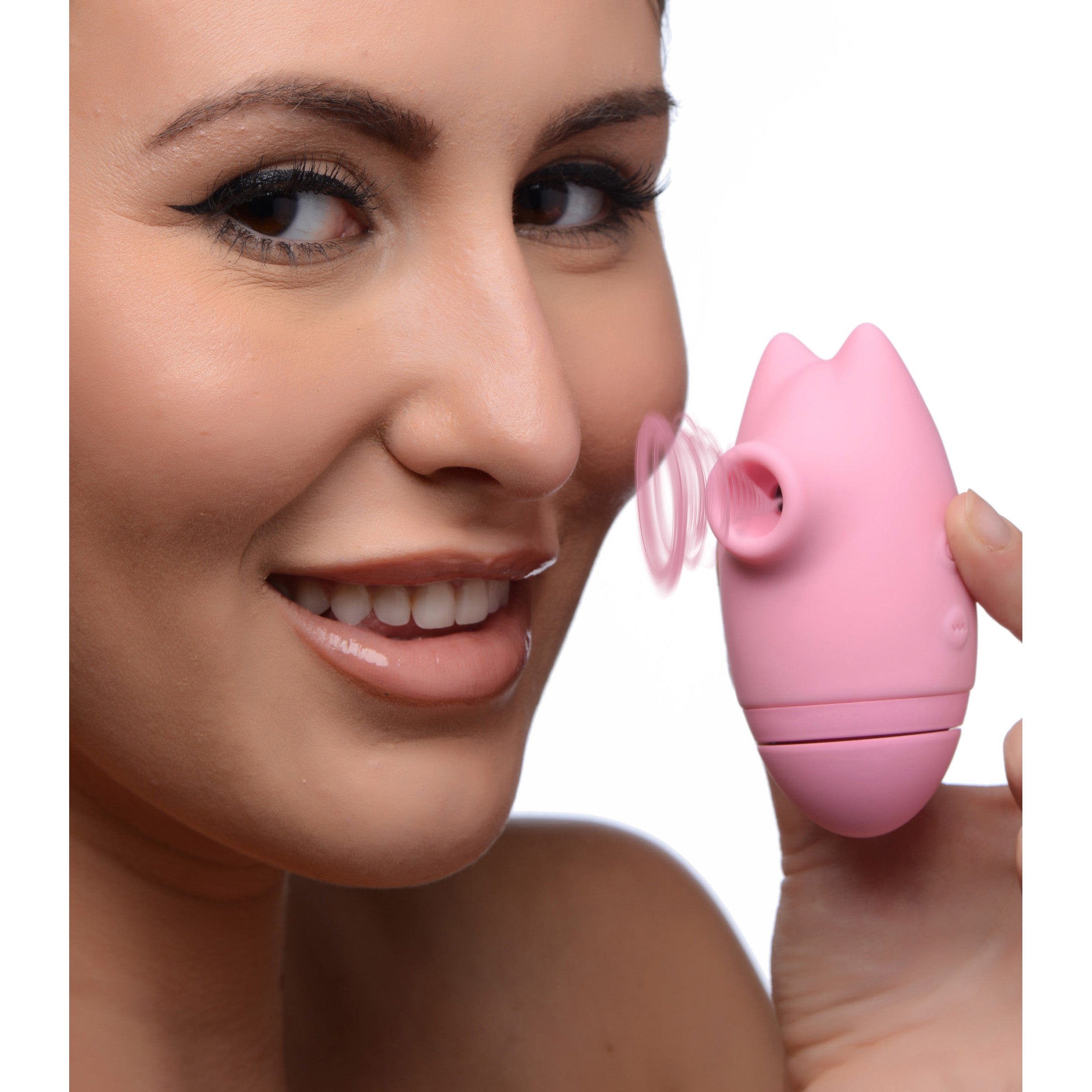 Shegasm Kitty Licker 5X 3-in-1 Clit Stimulator in pink, showcasing its sleek design and multiple stimulation features.