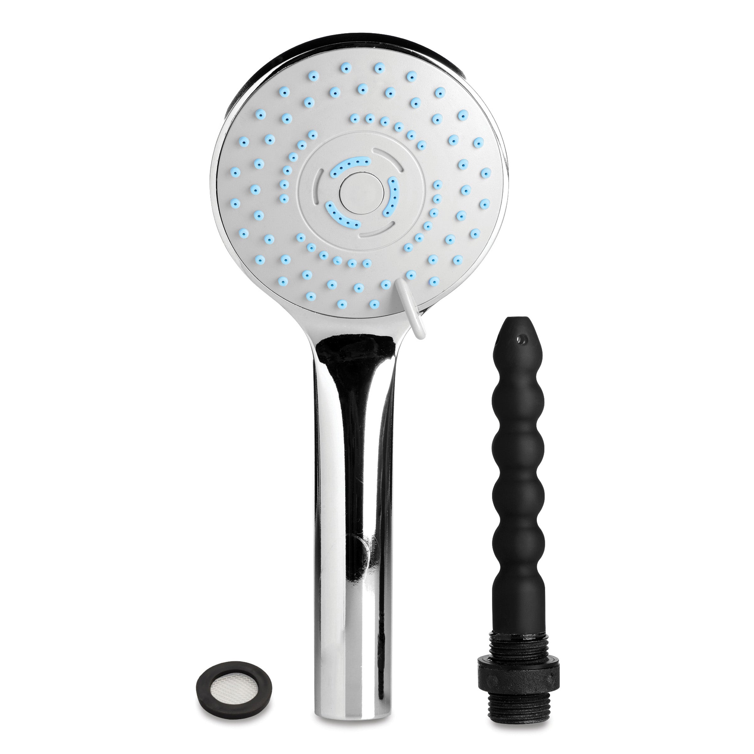 Handheld shower head with accessories.