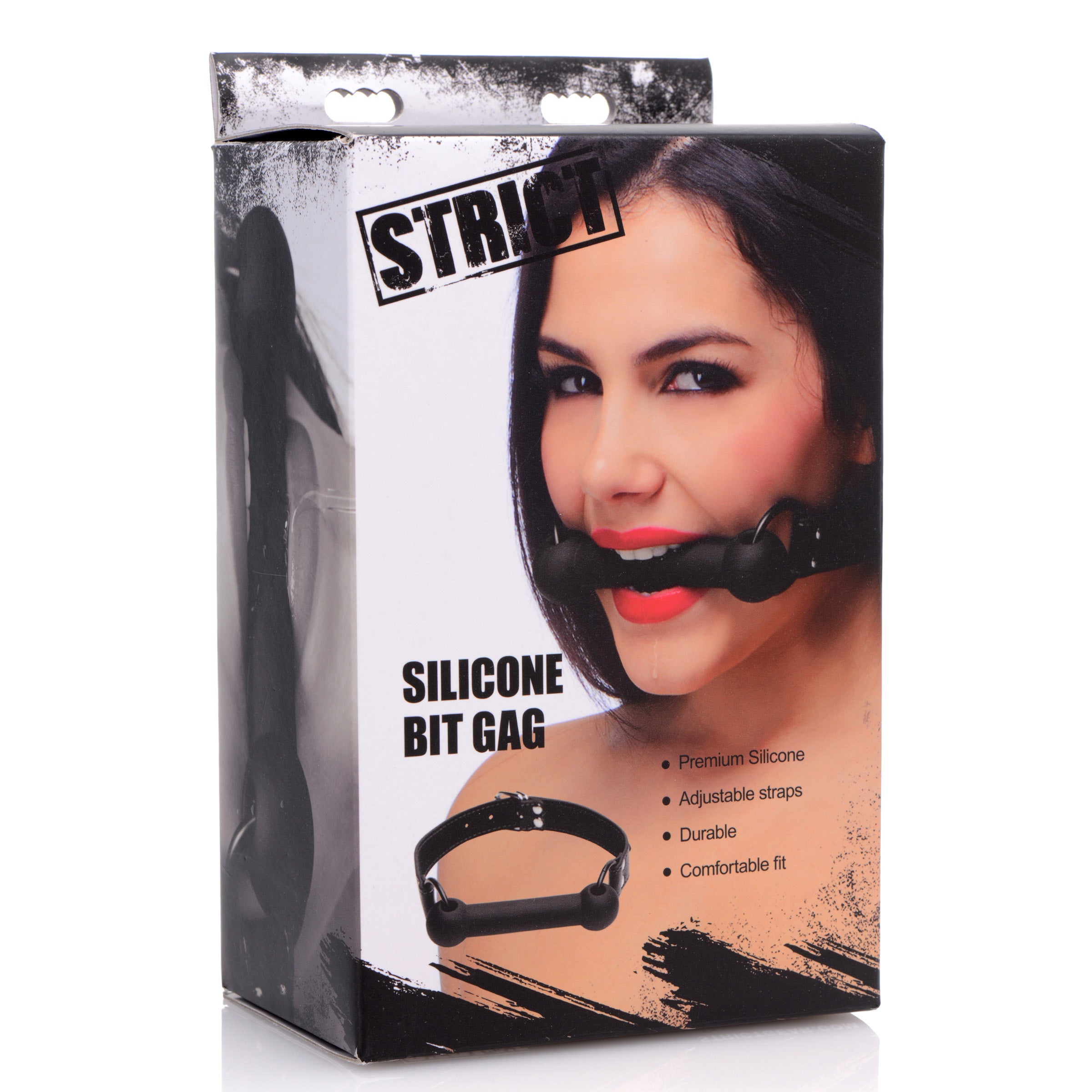 Silicone Bit Gag with adjustable strap and bold red stitching, designed for comfortable bondage play.