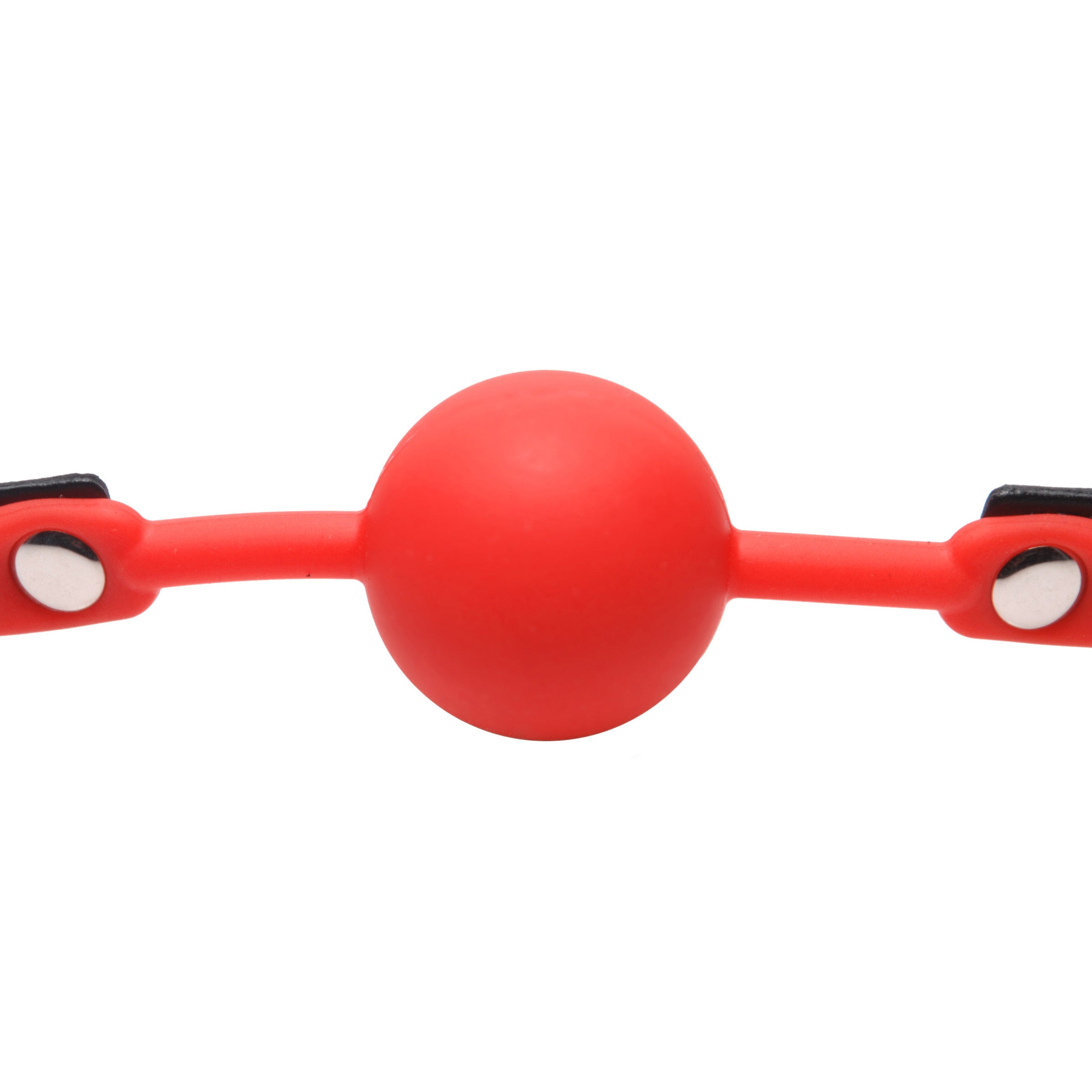 Silicone Comfort Ball Gag in red with adjustable faux leather strap, designed for comfort and pleasure.