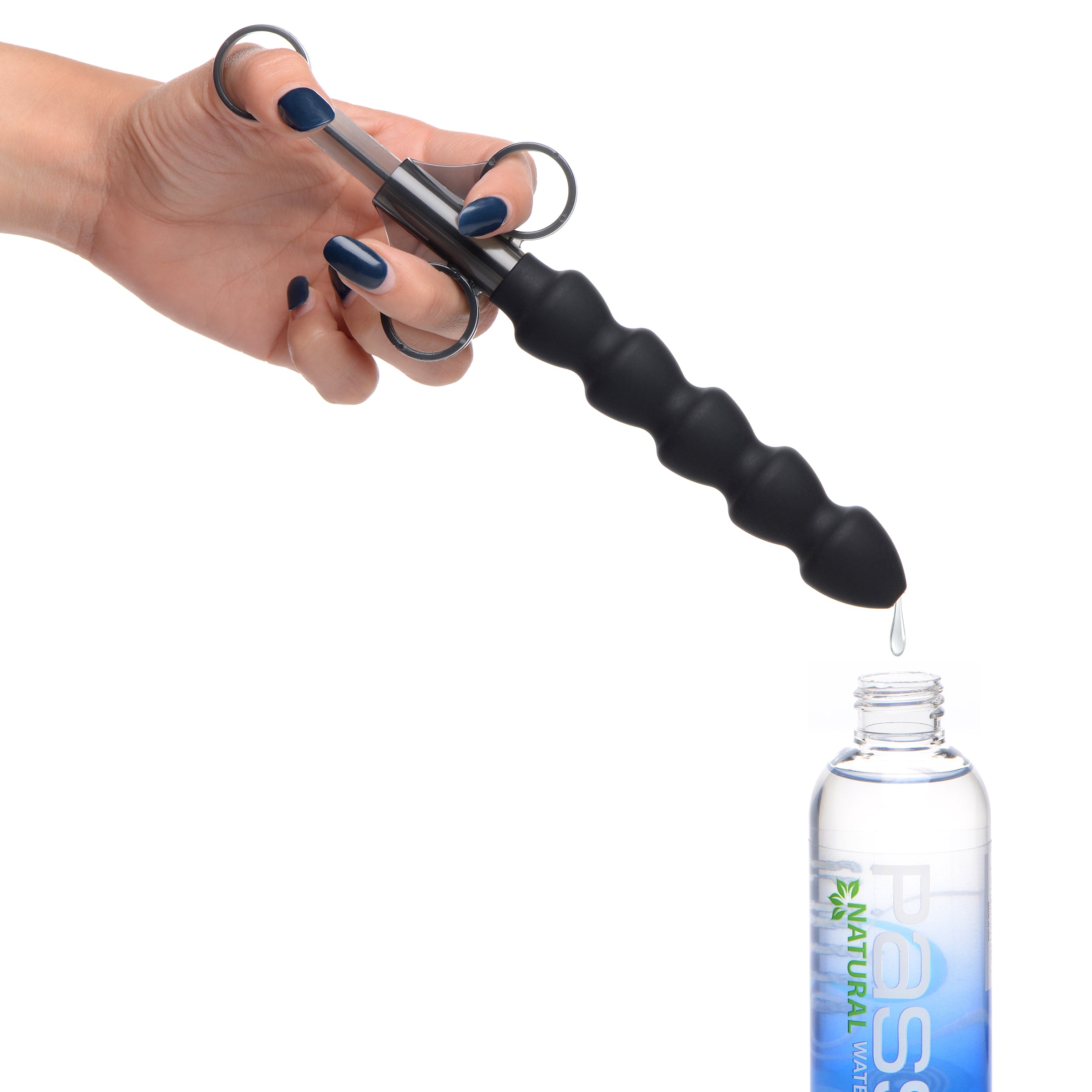 Silicone Links Lube Launcher in black with five flexible links for precise lubricant application.