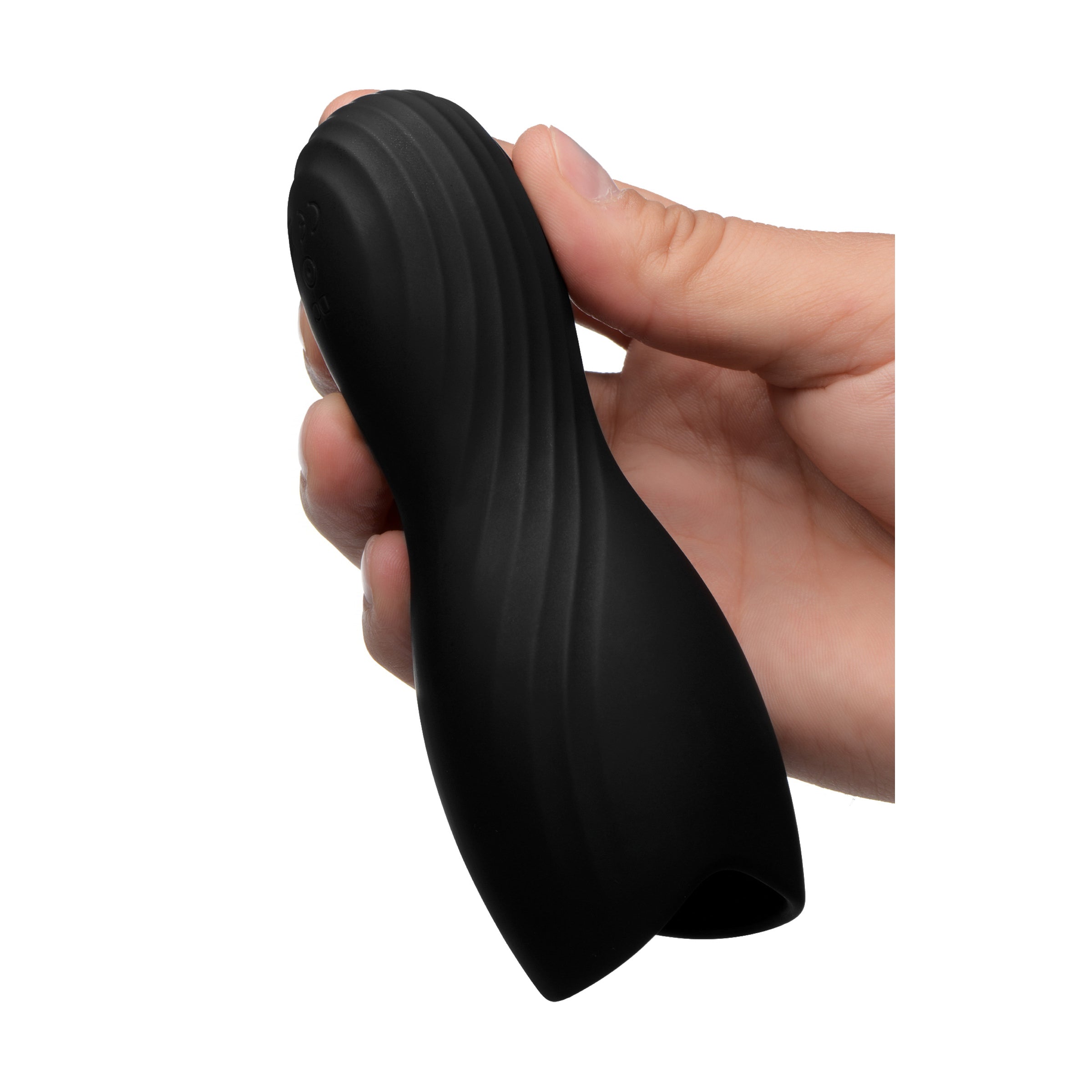 Silicone Penis Head Pleaser in black, showcasing its stretchy sleeve and textured surface for enhanced stimulation.