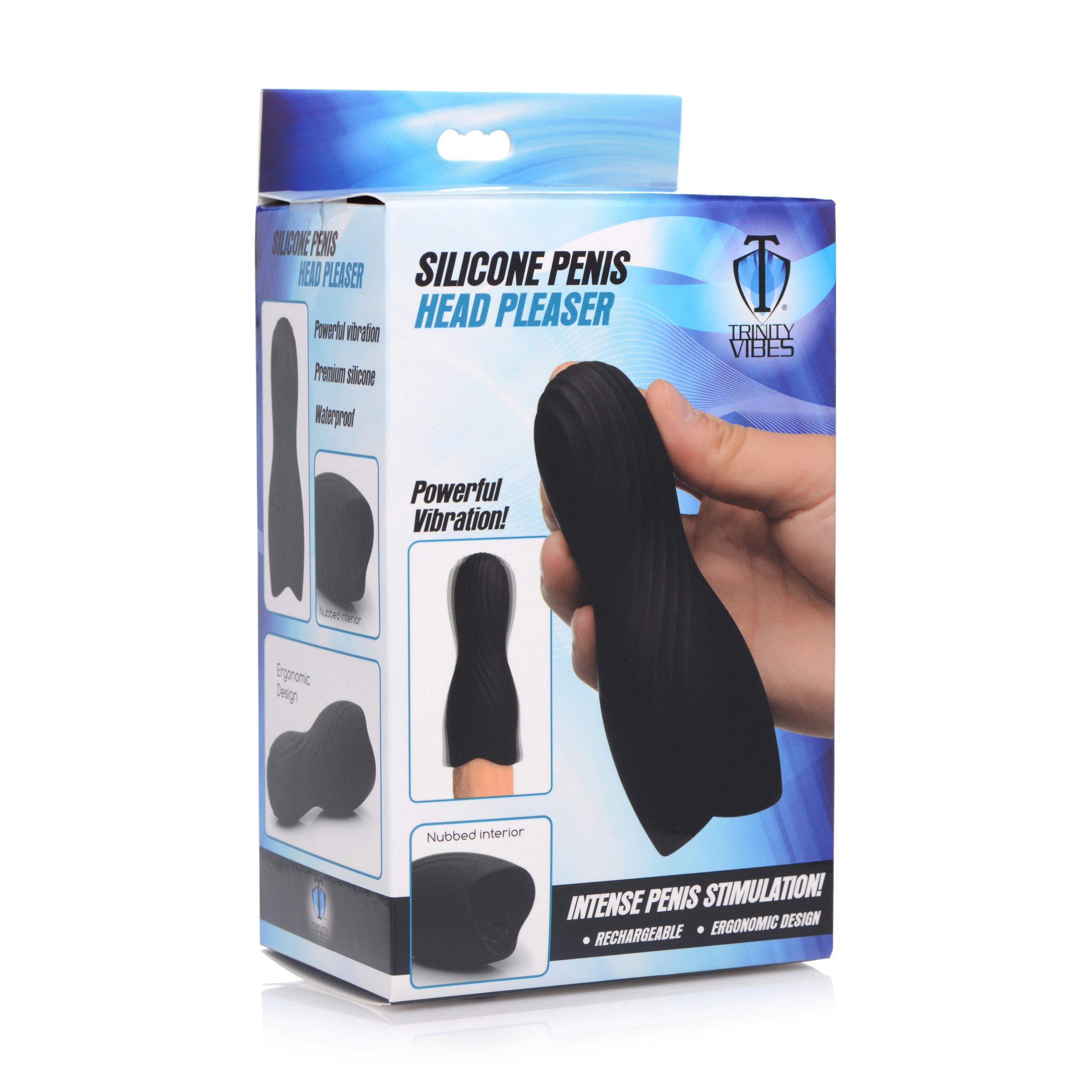 Silicone Penis Head Pleaser in black, showcasing its stretchy sleeve and textured surface for enhanced stimulation.