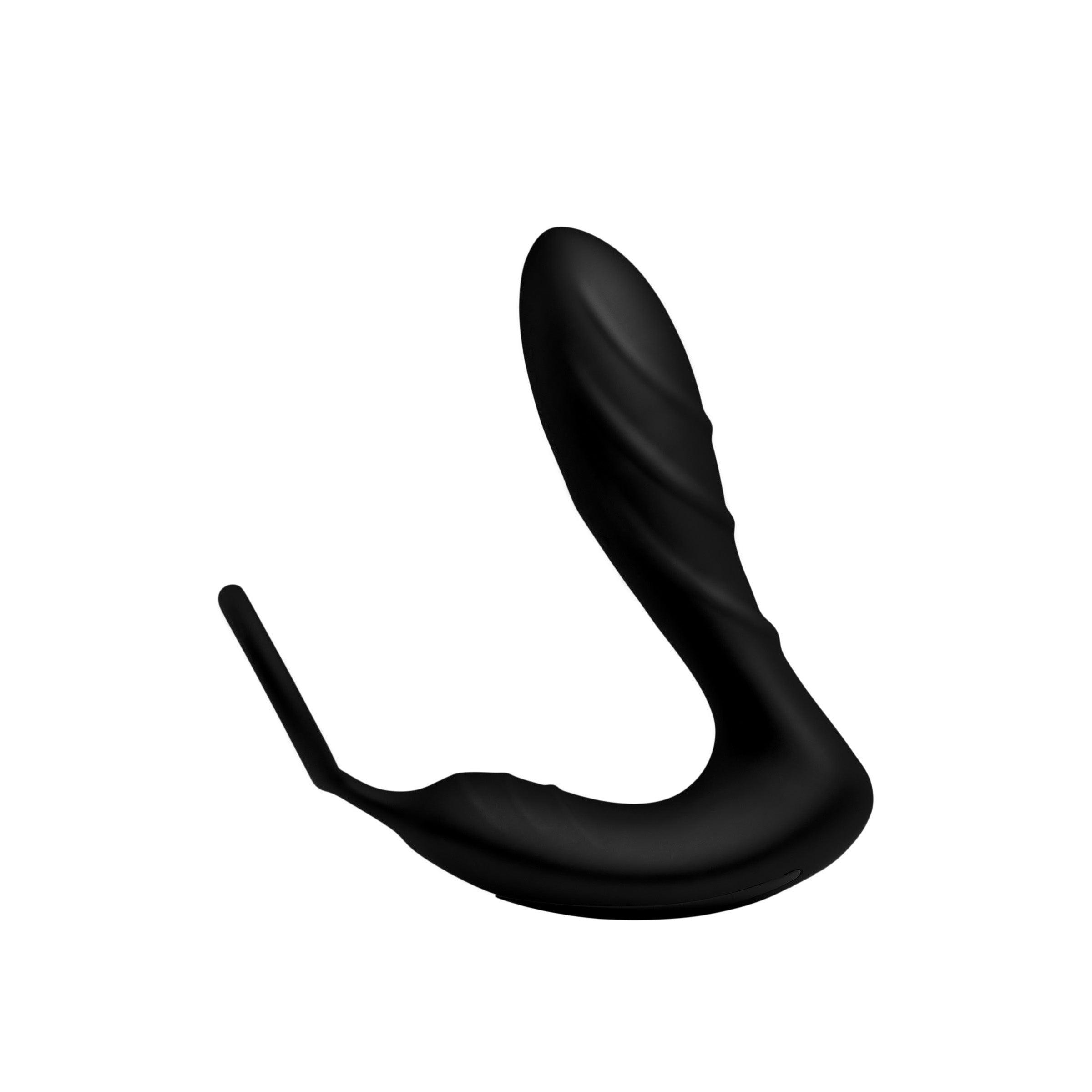 Silicone Prostate Vibrator with Strap and Remote Control, showcasing its sleek design and textured surface for enhanced pleasure.