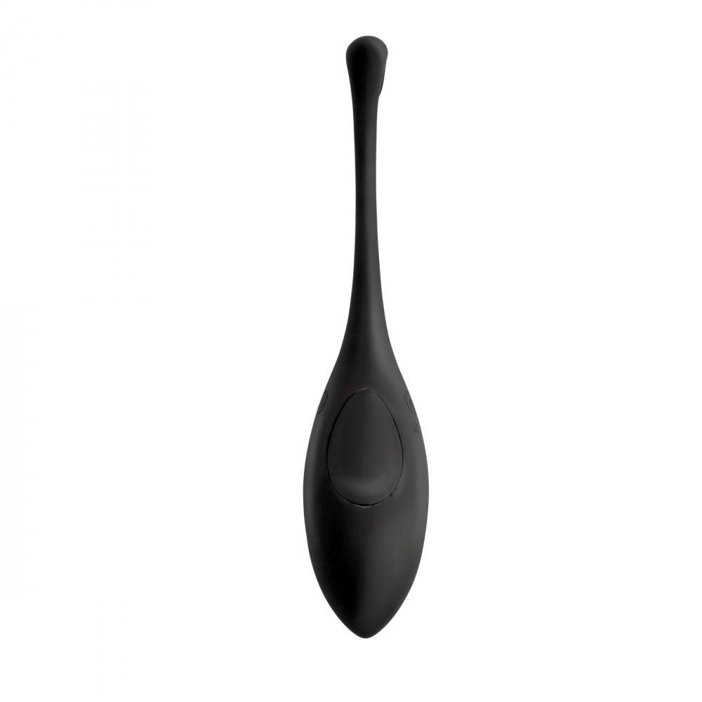 Silicone Vibrating Egg with Remote Control in black, showcasing its sleek design and tapered tip for versatile use.