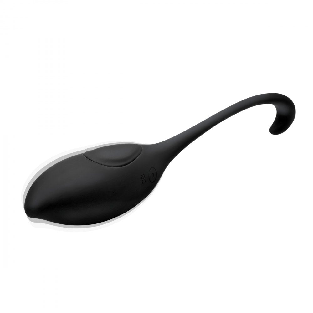 Silicone Vibrating Egg with Remote Control in black, showcasing its sleek design and tapered tip for versatile use.