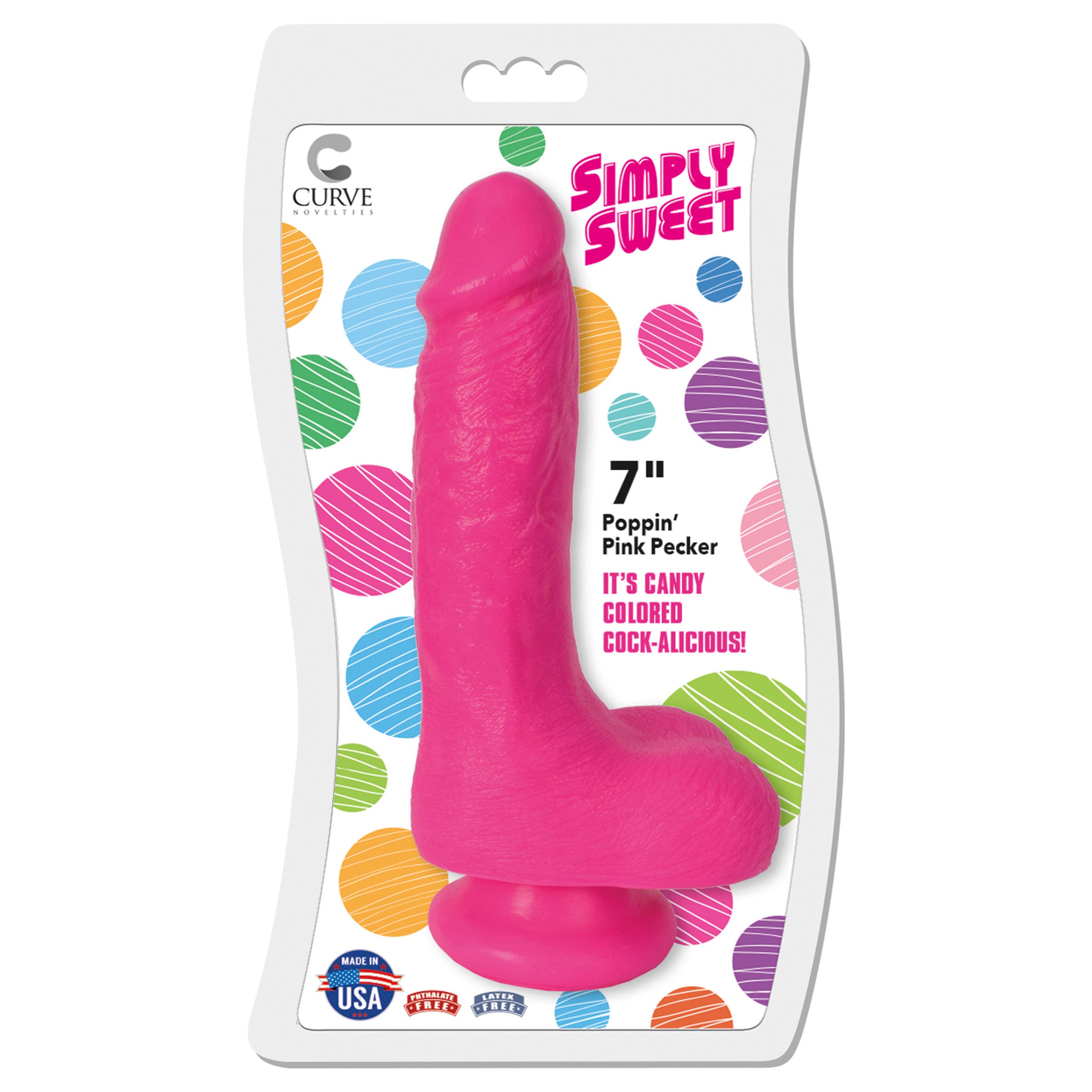 Simply Sweet 7 Inch Dildo in pink with realistic design and strong suction cup base.