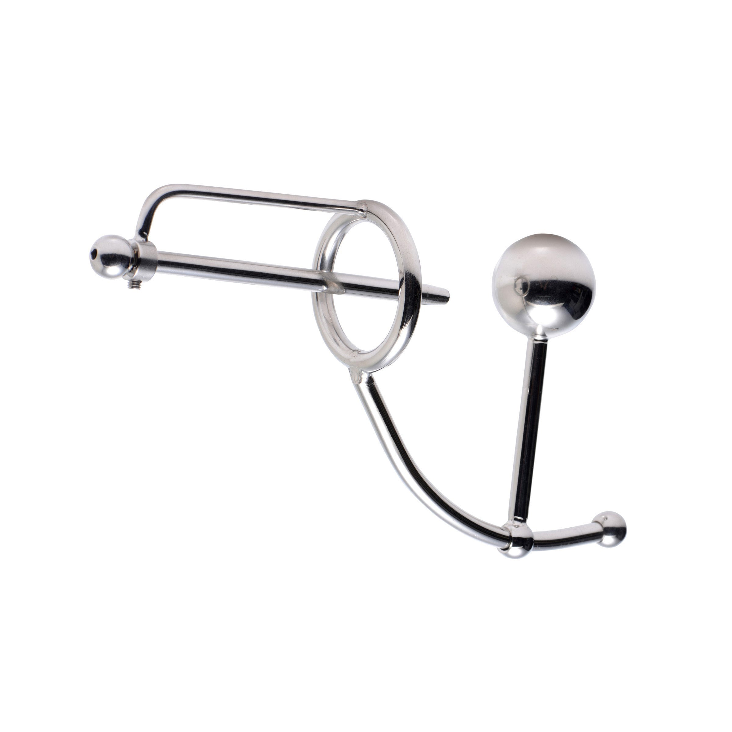 Sliding Anal Intruder and Urethral Insert made of stainless steel, featuring a sliding anal plug and a hollow urethral sound for BDSM play.