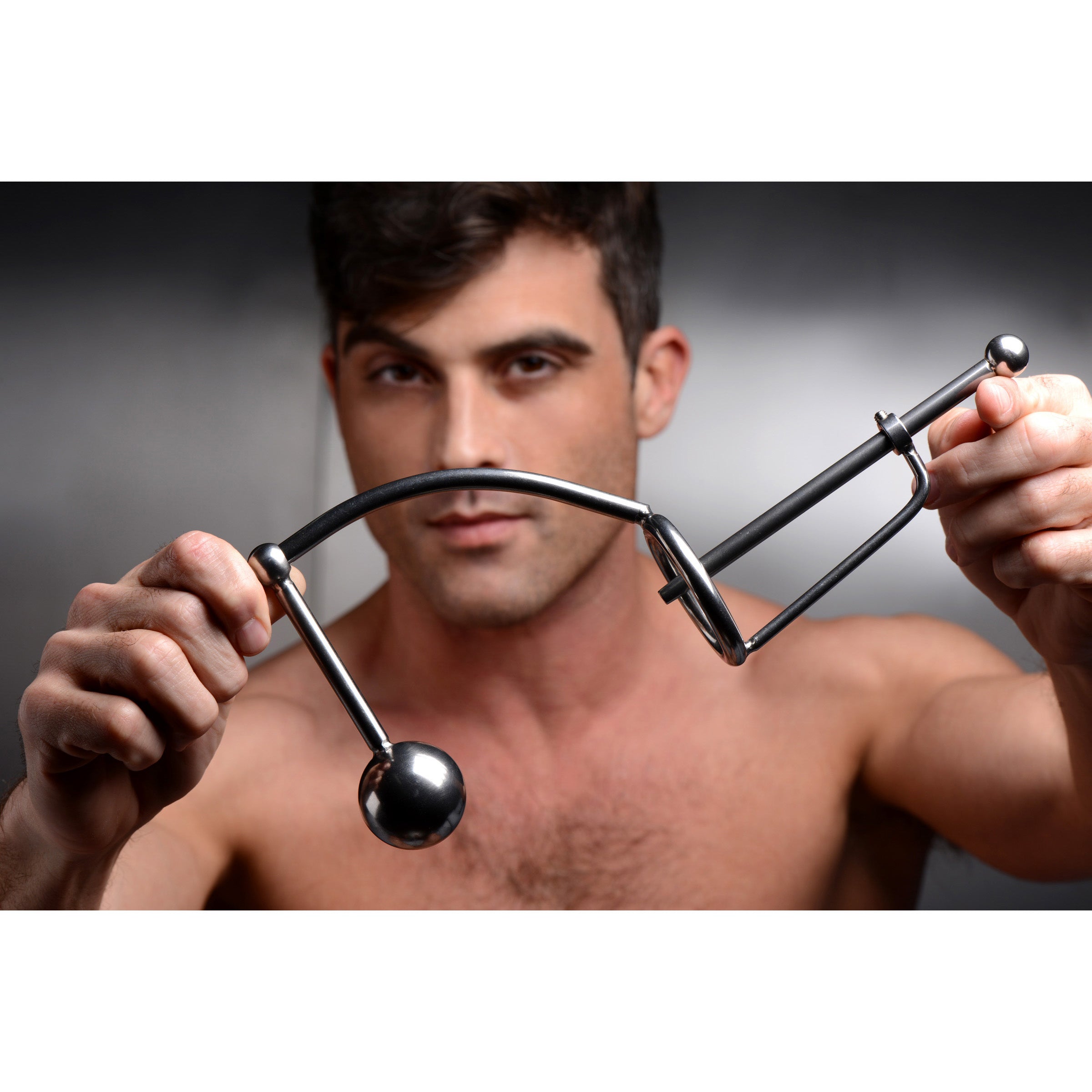 Sliding Anal Intruder and Urethral Insert made of stainless steel, featuring a sliding anal plug and a hollow urethral sound for BDSM play.