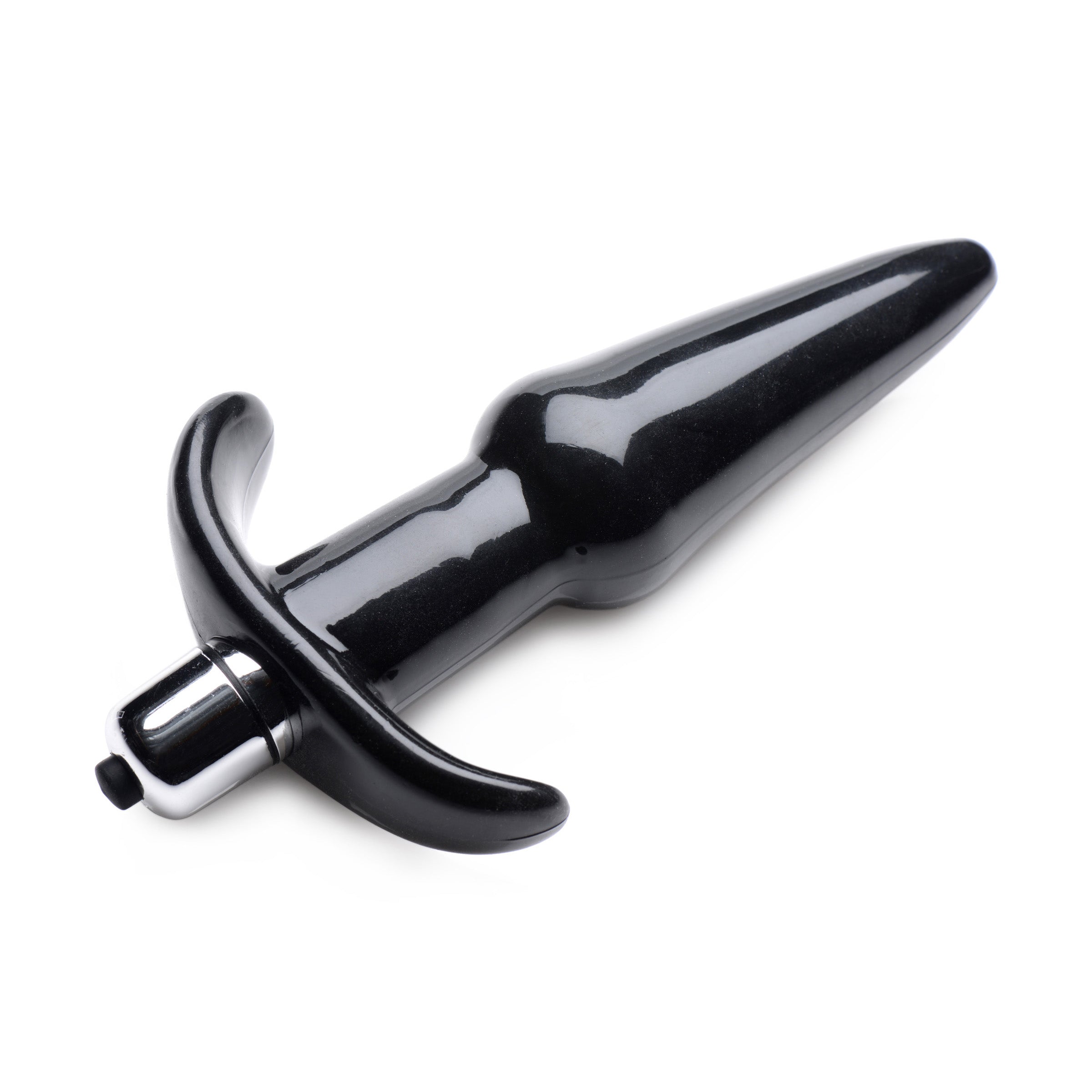 Smooth Vibrating Anal Plug in black, featuring a tapered tip and narrow base for comfortable anal play.